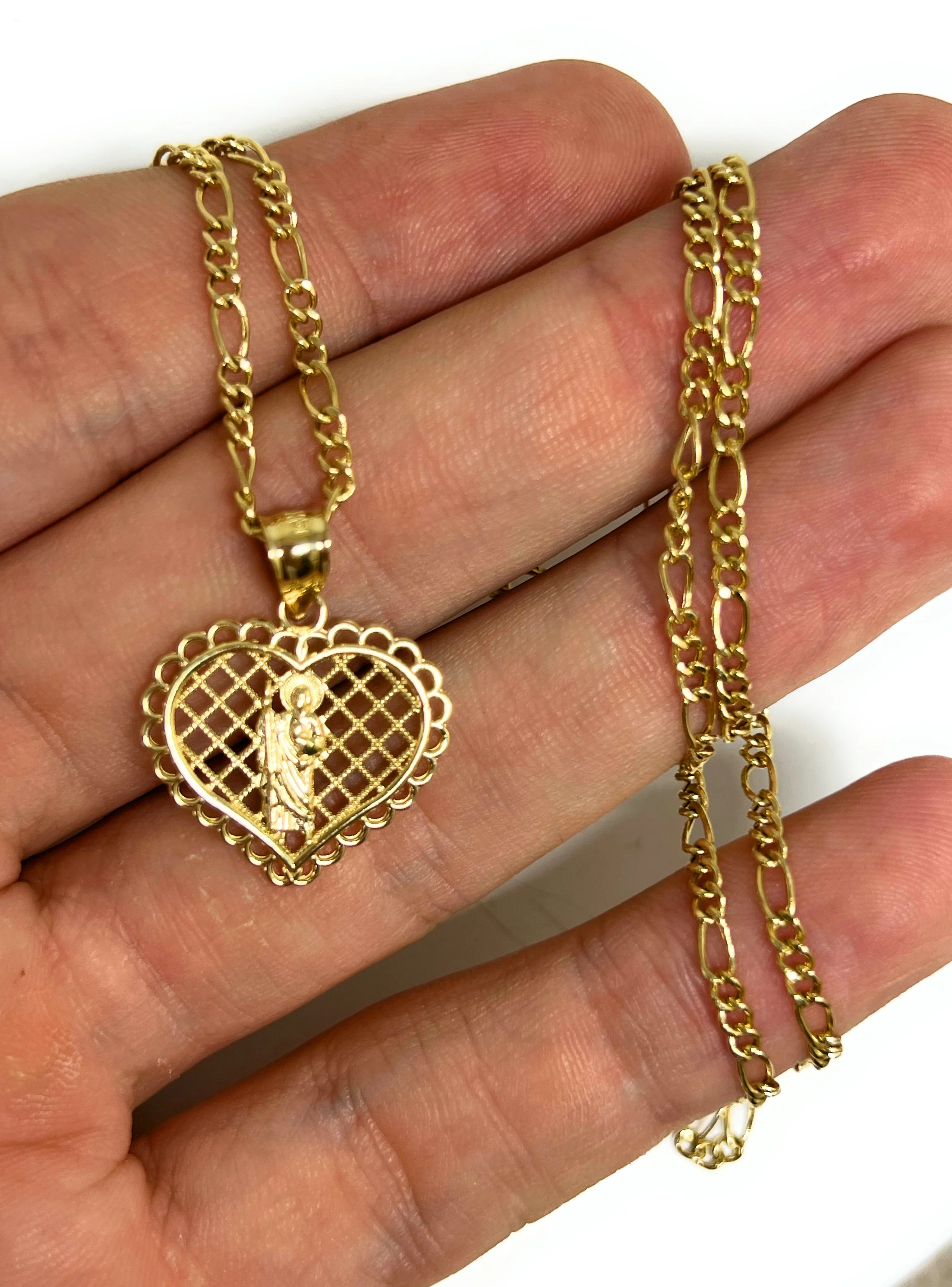 14k Solid Gold Yellow Saan Judas Saaint Jude Heart Pendant Necklace - Image 2