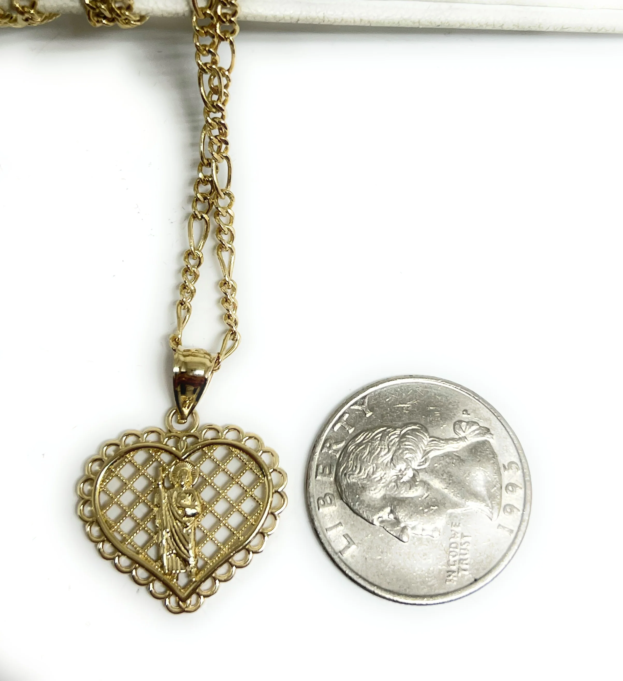 14k Solid Gold Yellow Saan Judas Saaint Jude Heart Pendant Necklace - Image 3