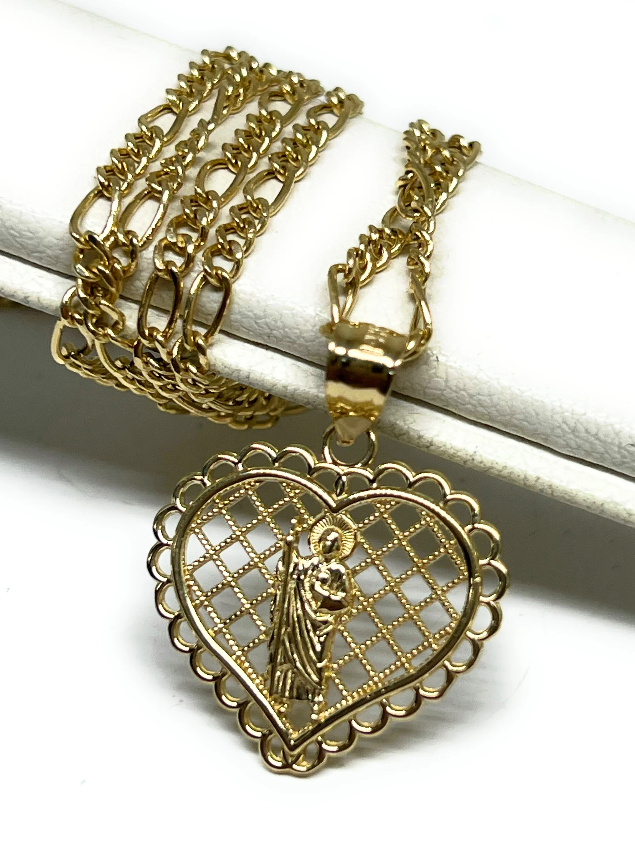 14k Solid Gold Yellow Saan Judas Saaint Jude Heart Pendant Necklace - Image 4