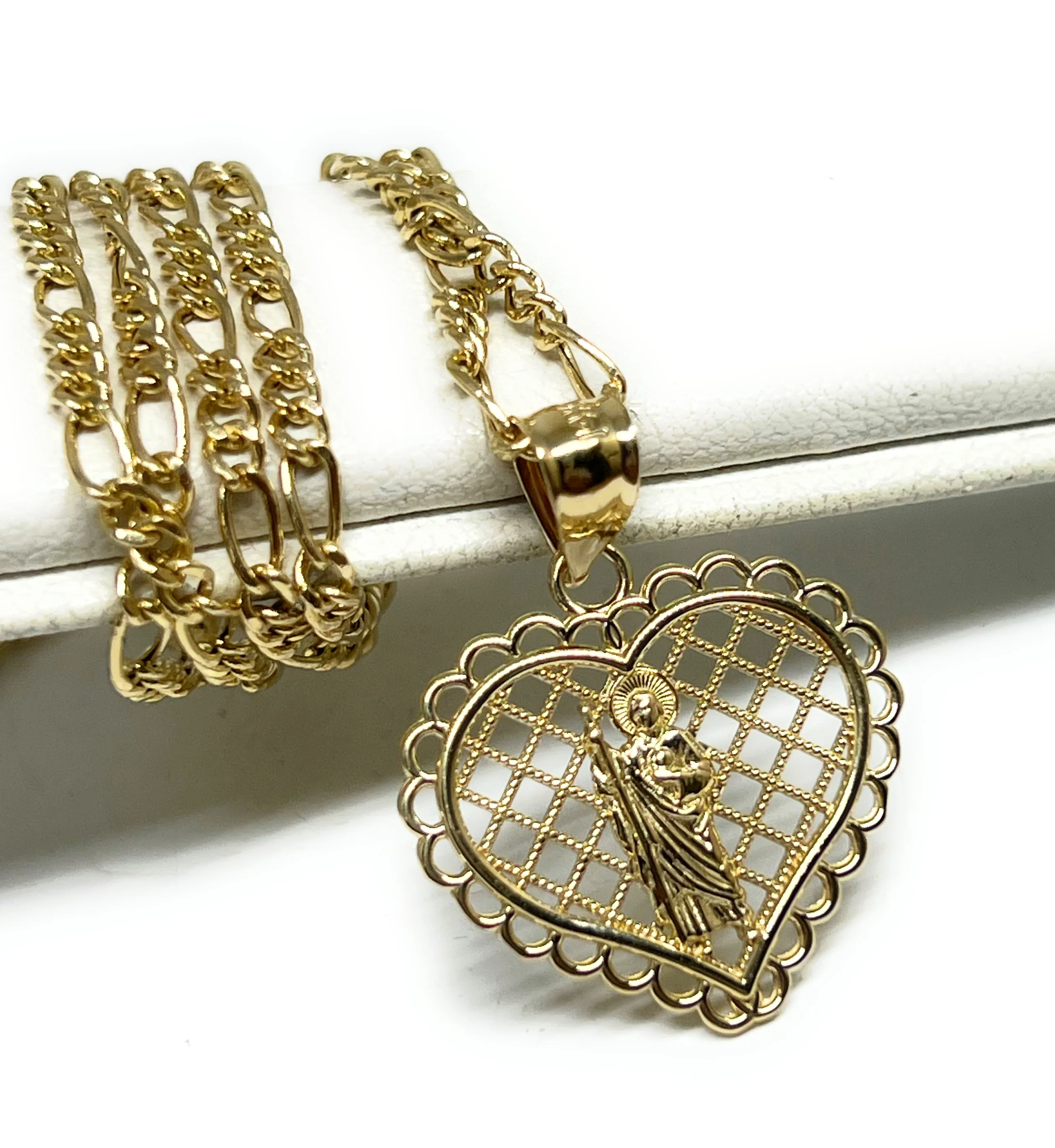 14k Solid Gold Yellow Saan Judas Saaint Jude Heart Pendant Necklace - Image 5