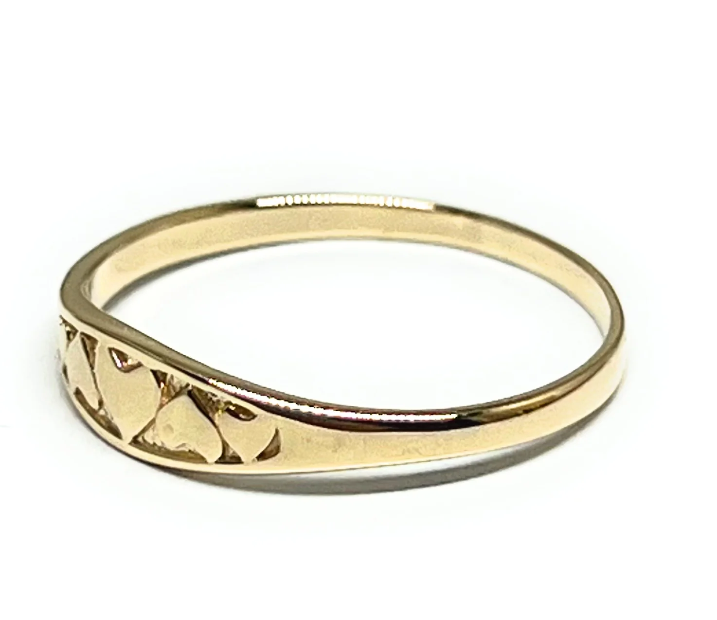 14k Solid Gold Yellow Small Dainty Hearts Band Ring (FC 312) - Image 2