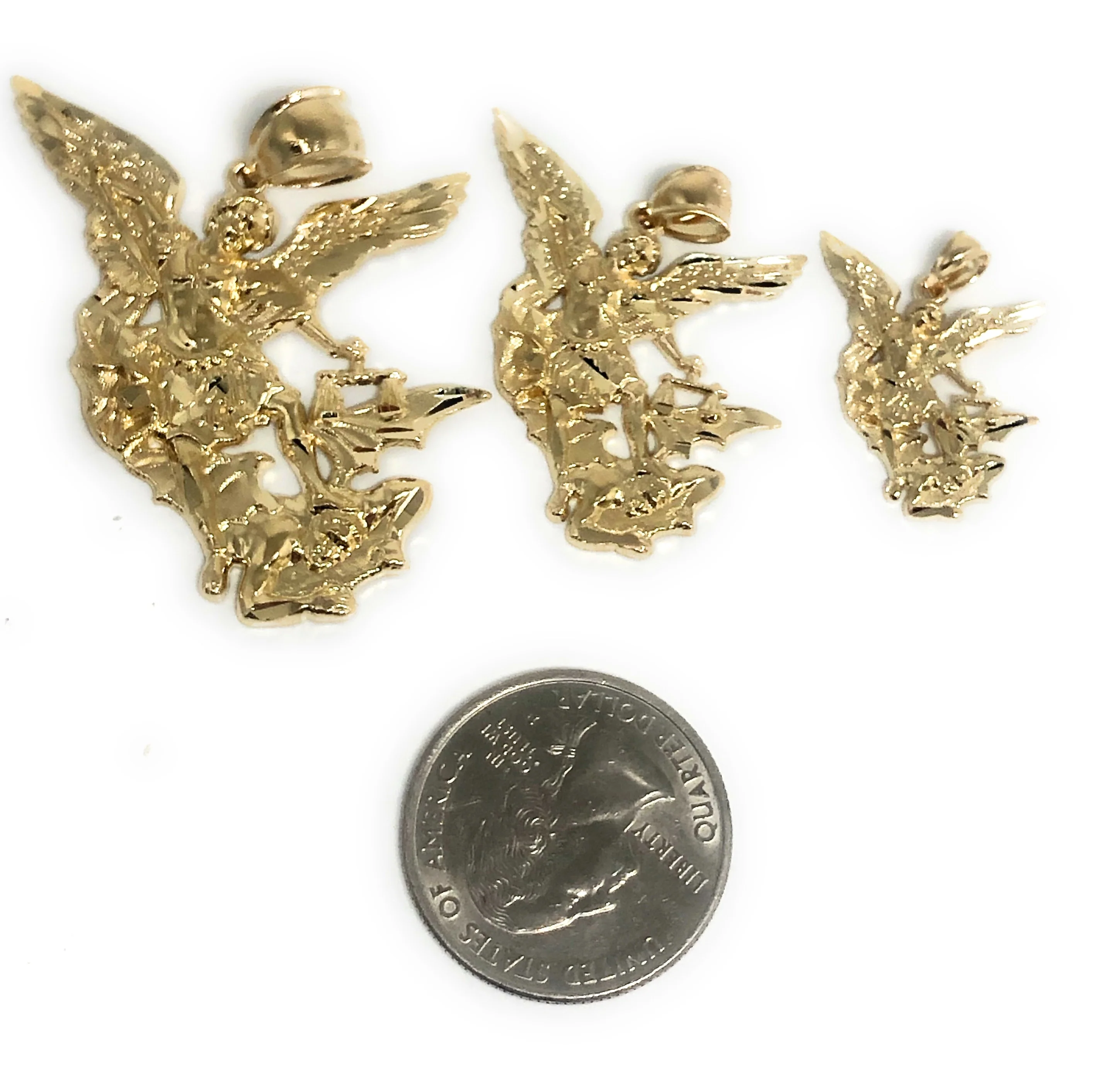 14k Solid Gold Yellow St. Michael Archangel Pendant Necklace (LG,MED,SM) - Image 2