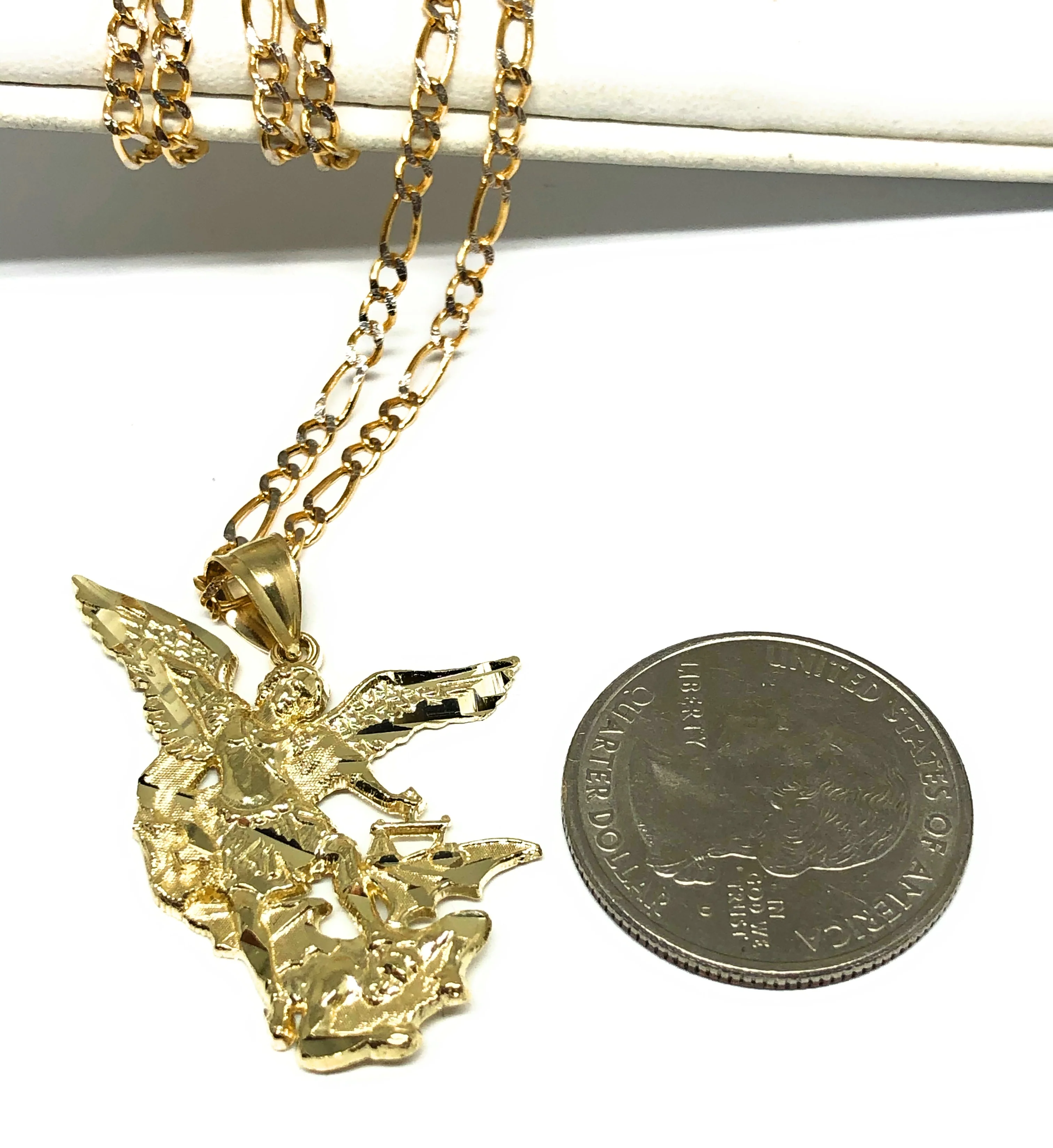 14k Solid Gold Yellow St. Michael Archangel Pendant Necklace (LG,MED,SM) - Image 4