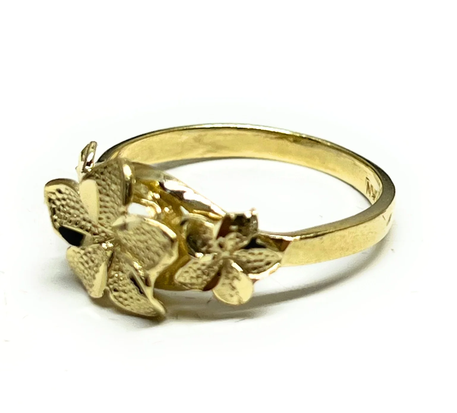 14k Solid Gold Yellow Three PLUMERIA Flower Ring - Image 3