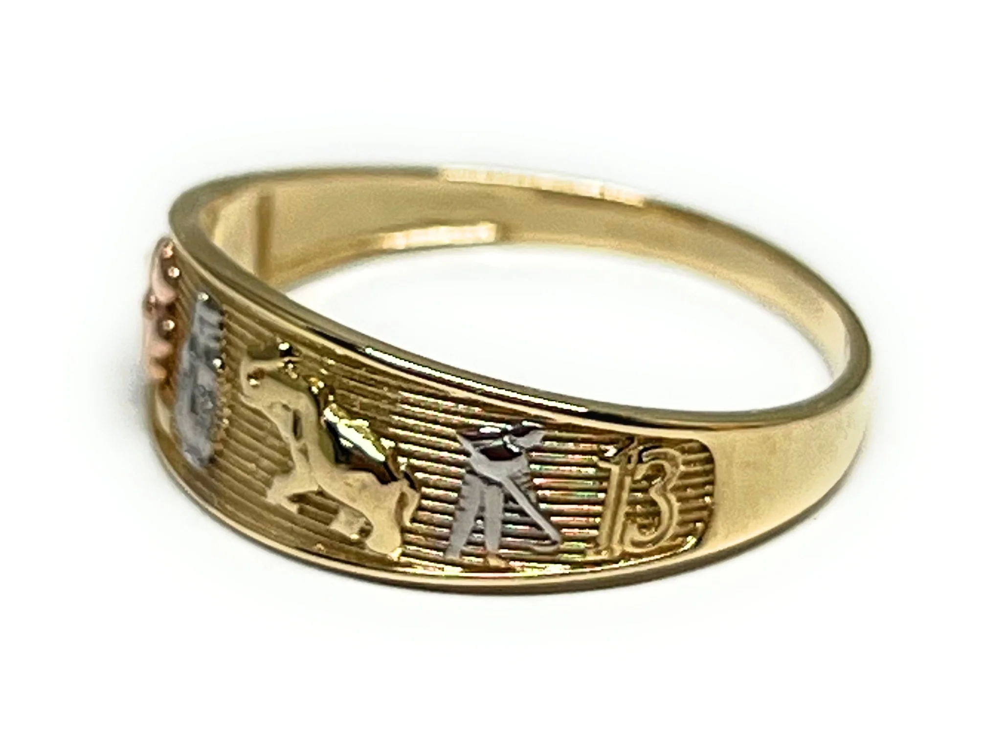 14k Solid Gold Yellow Tri-Color Lucky Symbols Band Ring Suerte (FC 289) - Image 2