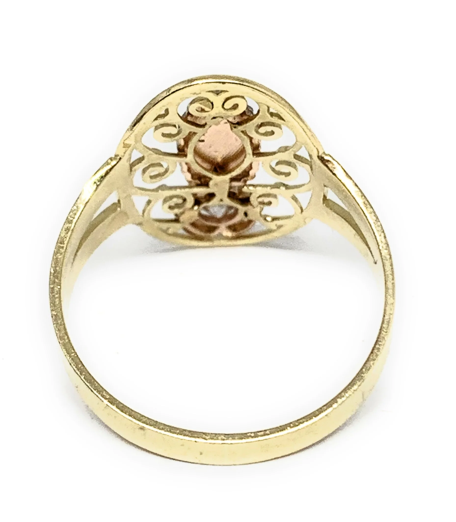 14k Solid Gold Yellow Tri-Color Virrgin Mary CZ Filigran Flower Ring - Image 3
