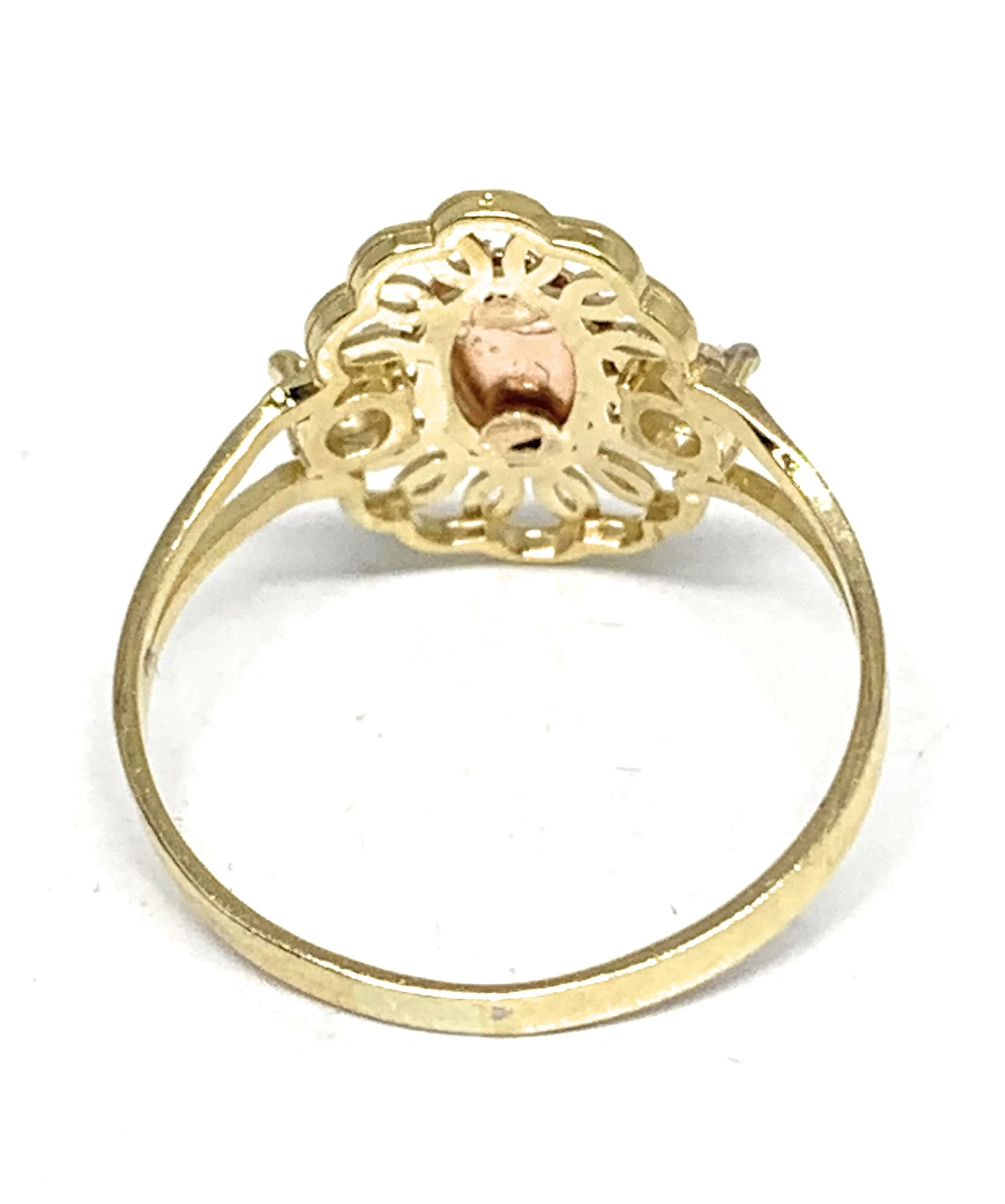 14k Solid Gold Yellow Tri-Color Virrgin Mary CZ Layered Ring - Image 3