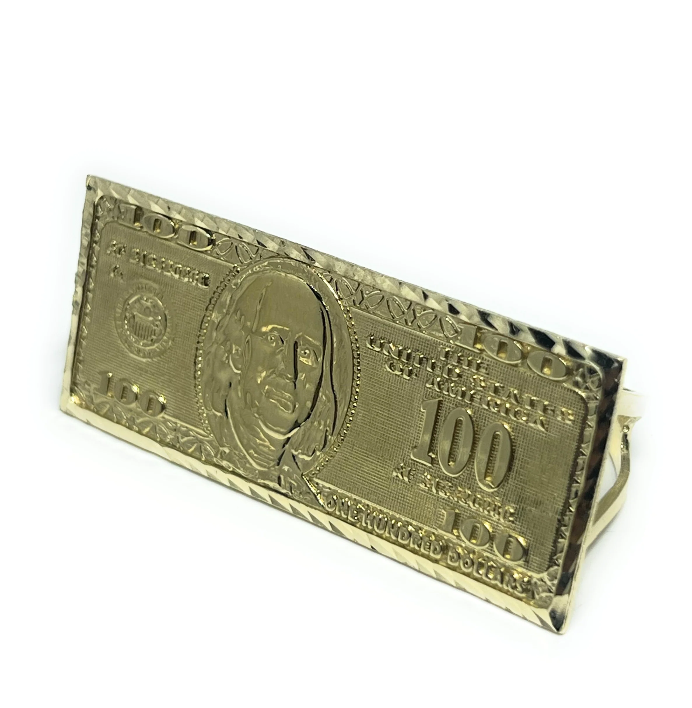 14k Solid Gold Yellow TWO FINGER 100 DOLLAR BENJAMINS Ring (LG, MED)