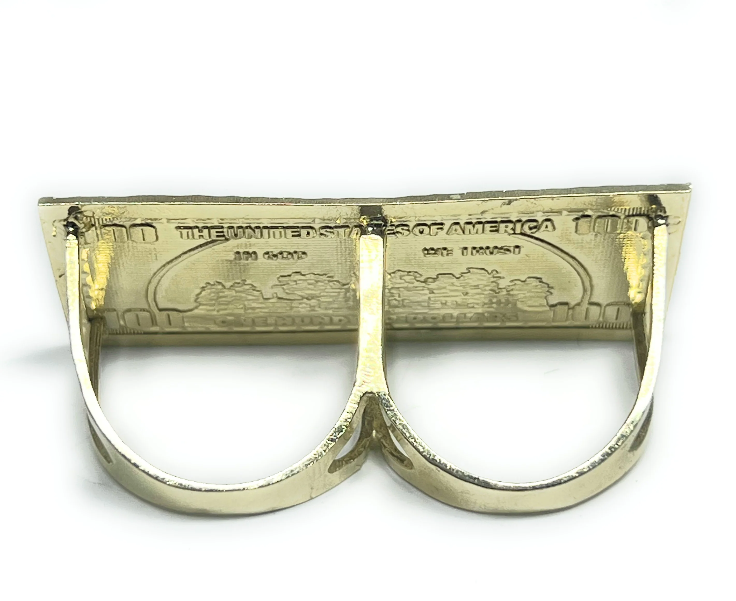 14k Solid Gold Yellow TWO FINGER 100 DOLLAR BENJAMINS Ring (LG, MED) - Image 5