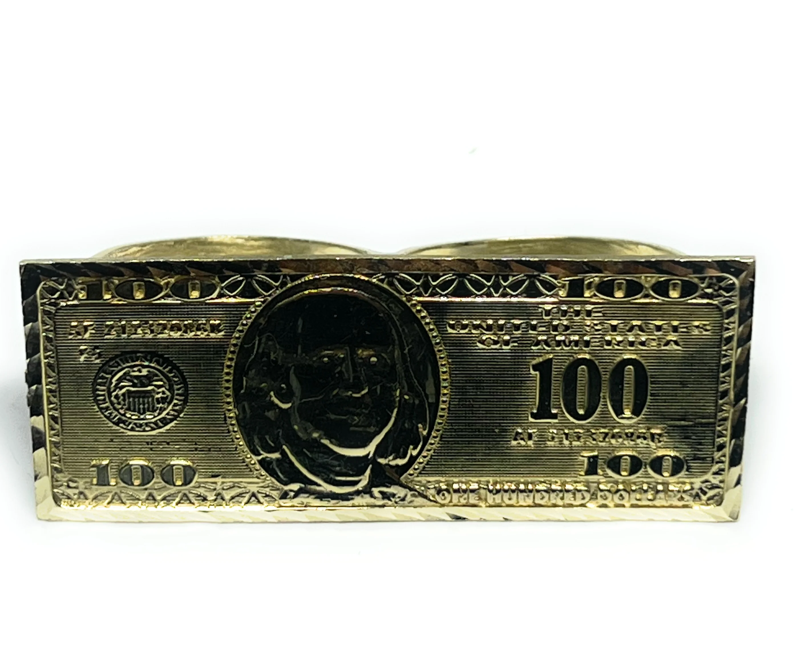 14k Solid Gold Yellow TWO FINGER 100 DOLLAR BENJAMINS Ring (LG, MED) - Image 6