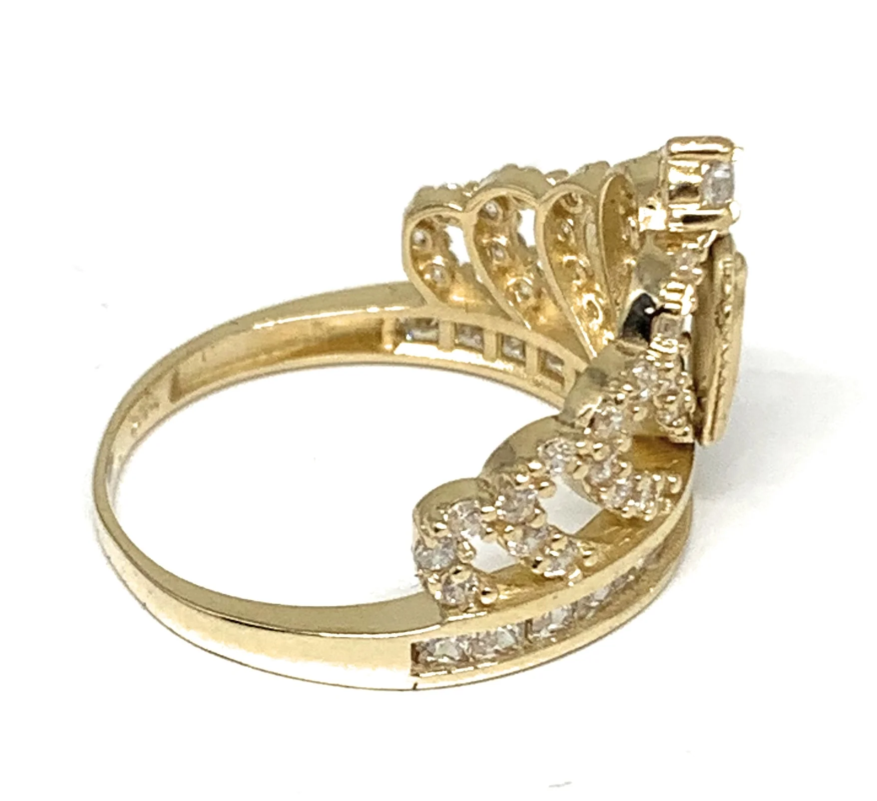 14k Solid Gold Yellow Virrgin Mary CZ Crown Ring - Image 2