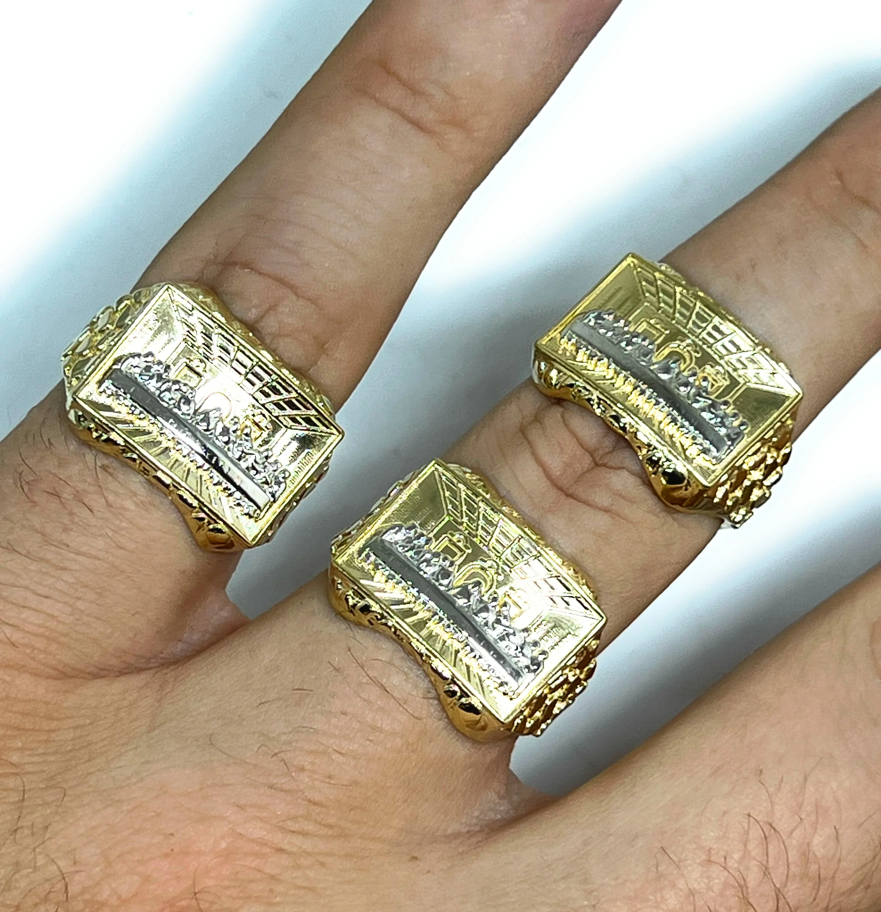 14k SOLID GOLD YELLOW & WHITE GOLD WIDE LAST SUPPER NUGGET RING (4.2g) - Image 2