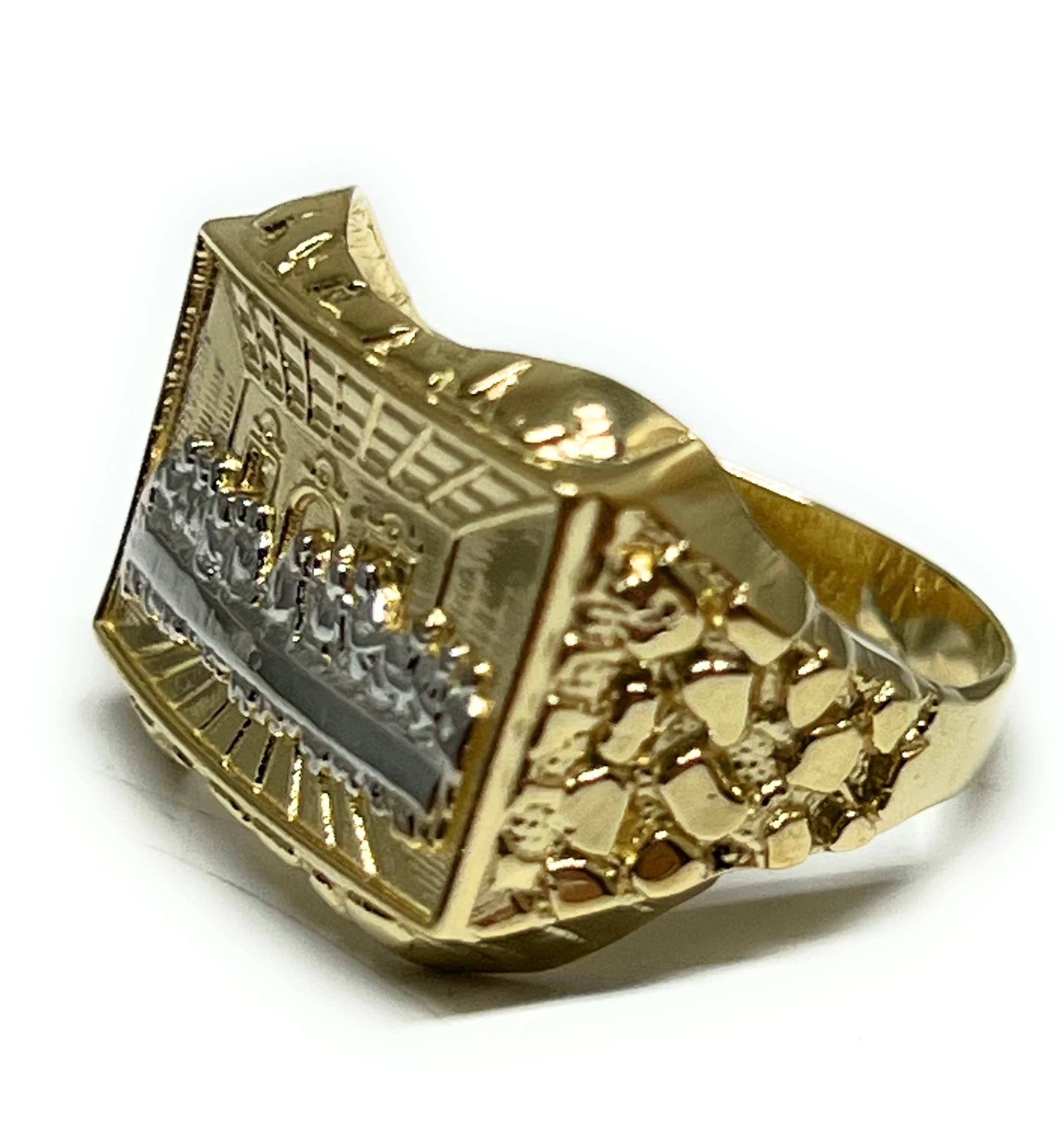14k SOLID GOLD YELLOW & WHITE GOLD WIDE LAST SUPPER NUGGET RING (4.2g) - Image 4