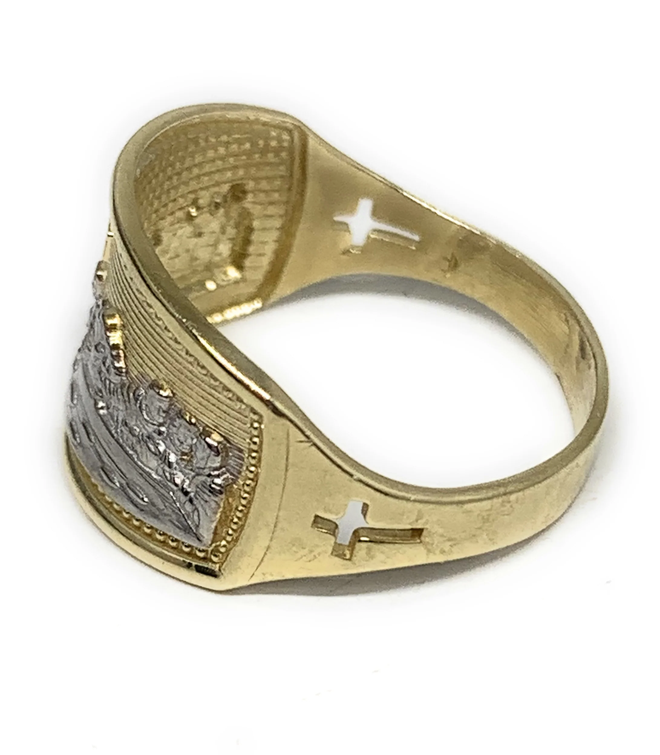 14k Solid Gold Yellow & White Gold Wide Last Supper Ring - Image 2
