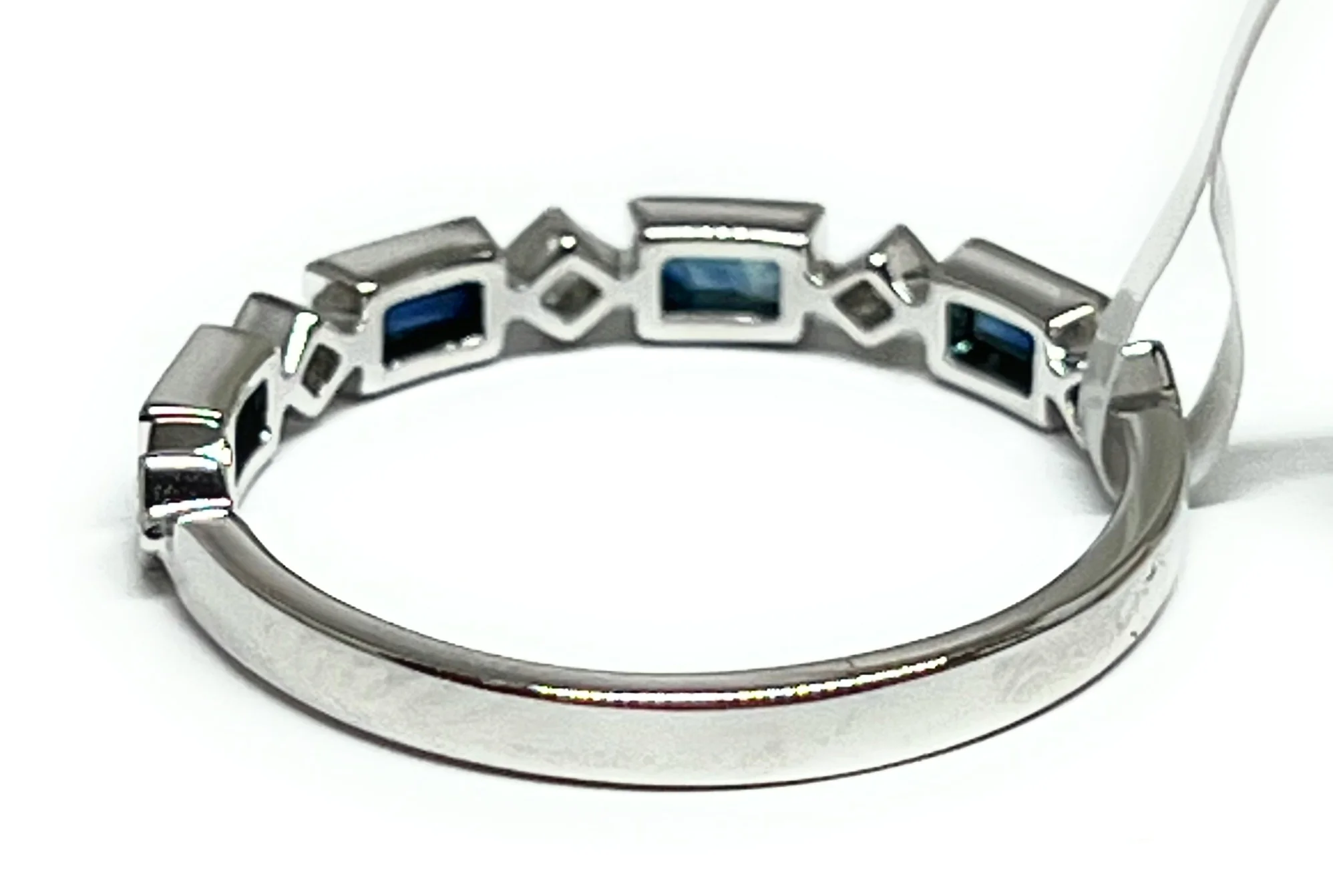 14k Solid Gold White Gold Round Brilliant Cut Diamond & Sapphire Ring Band 0.54ct (FCD 26) - Image 3