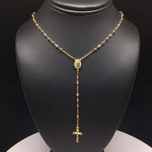 Gold Plated 18” Tri-Color Virgin Mary Rosary Crucifix 3mm Beads / Rosario De Oro Laminado Tres Colores Con Guadalupe y Cruz Jesus Bolas de 3mm - Image 5