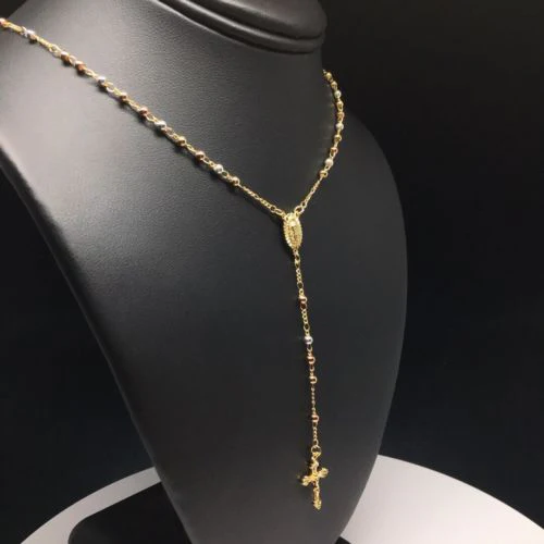 Gold Plated 18” Tri-Color Virgin Mary Rosary Crucifix 3mm Beads / Rosario De Oro Laminado Tres Colores Con Guadalupe y Cruz Jesus Bolas de 3mm - Image 8