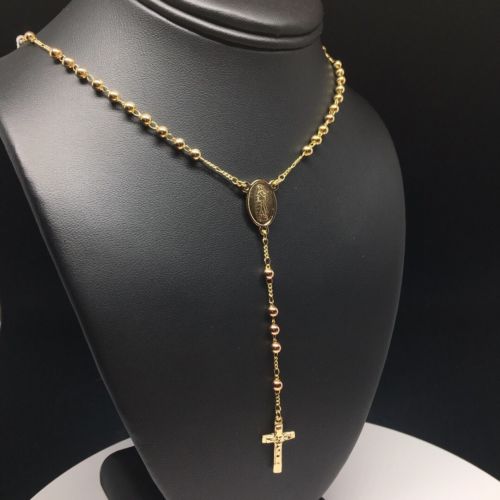 Gold Plated 20" Tri-Color Virgin Mary Rosary 4mm Beads / 20" Rosario de Oro Laminado Tres Colores Con Guadalupe y Cruz Jesus Bolas de 4mm - Image 6