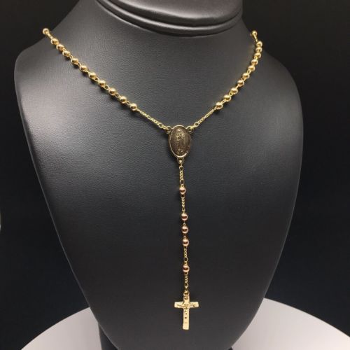 Gold Plated 20" Tri-Color Virgin Mary Rosary 4mm Beads / 20" Rosario de Oro Laminado Tres Colores Con Guadalupe y Cruz Jesus Bolas de 4mm - Image 7