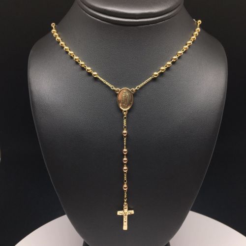 Gold Plated 20" Tri-Color Virgin Mary Rosary 4mm Beads / 20" Rosario de Oro Laminado Tres Colores Con Guadalupe y Cruz Jesus Bolas de 4mm - Image 8