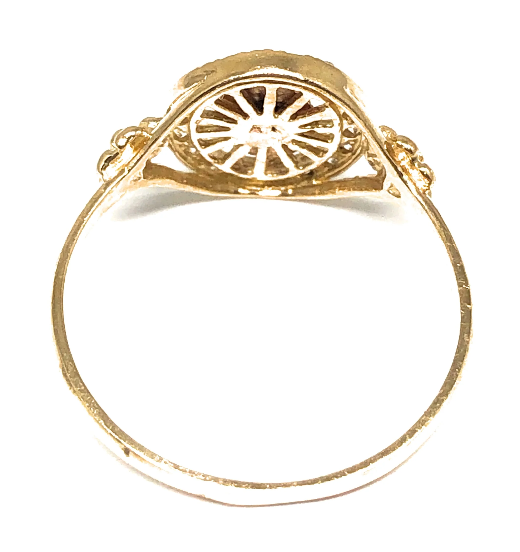 14k Solid Gold Yellow & Rose Gold Round Virrgin Mary CZ Ring - Image 3