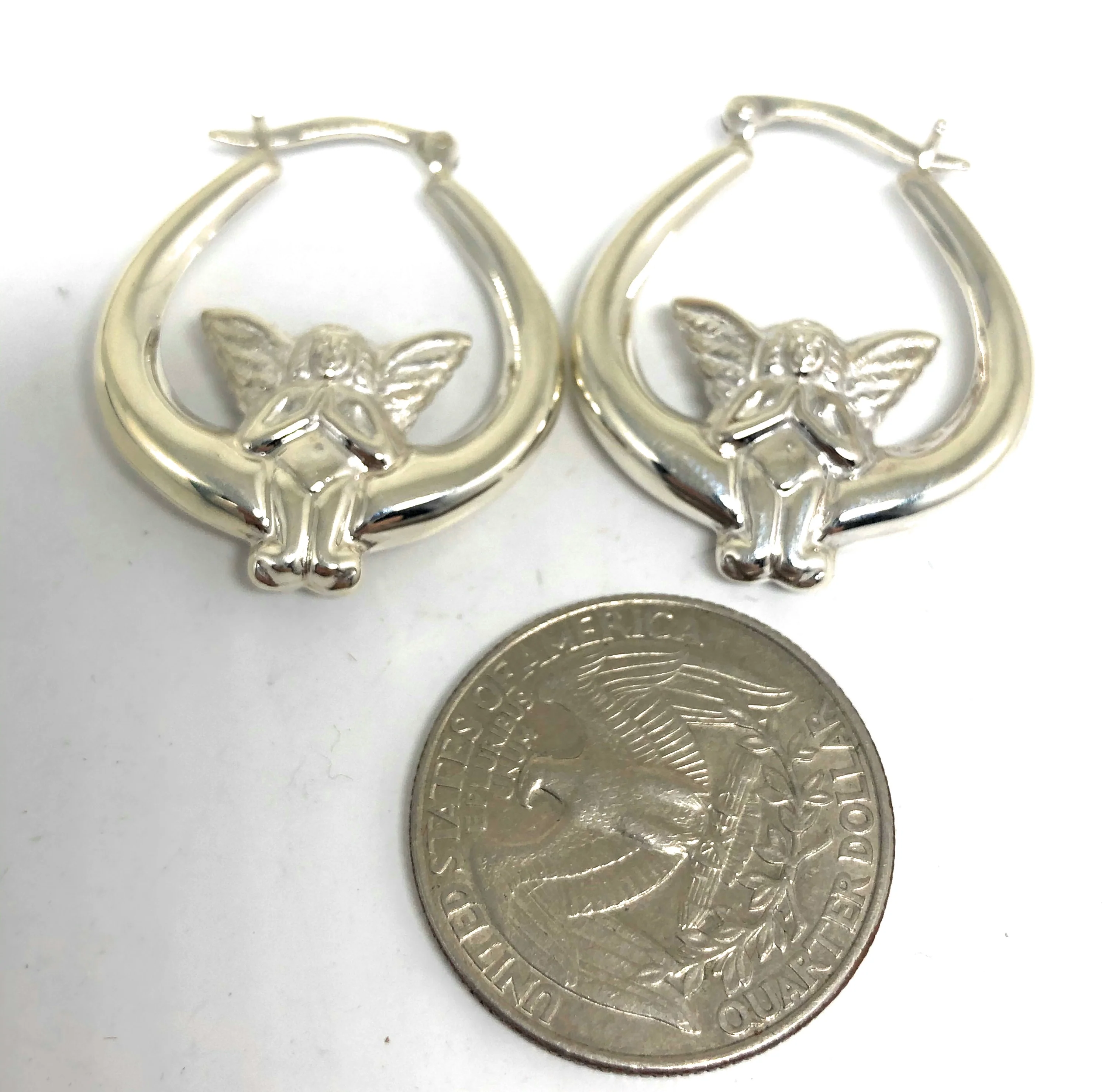 .925 Silver Ángel Hoop Earrings Arracadas - Image 2