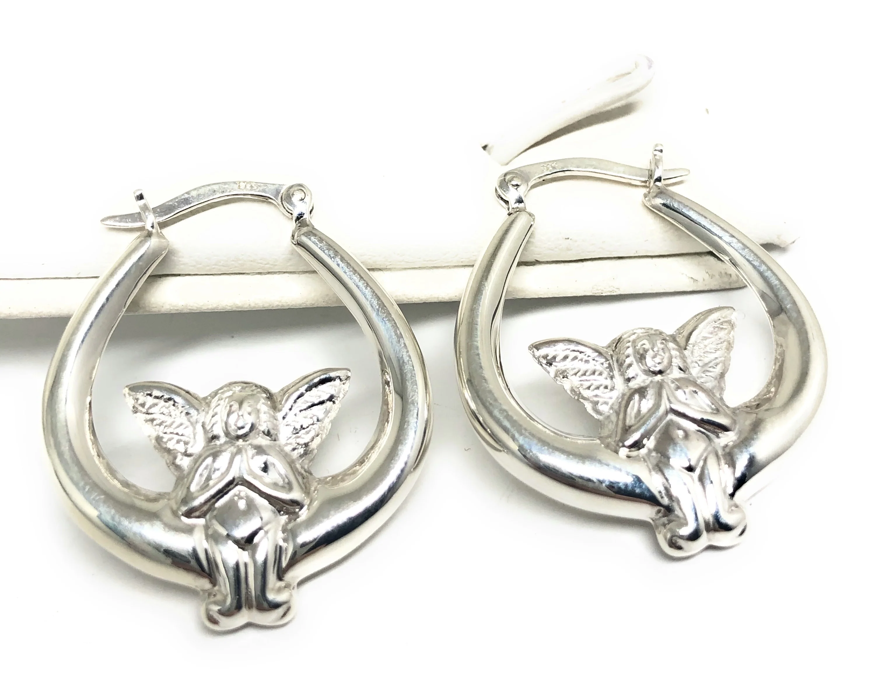 .925 Silver Ángel Hoop Earrings Arracadas - Image 4