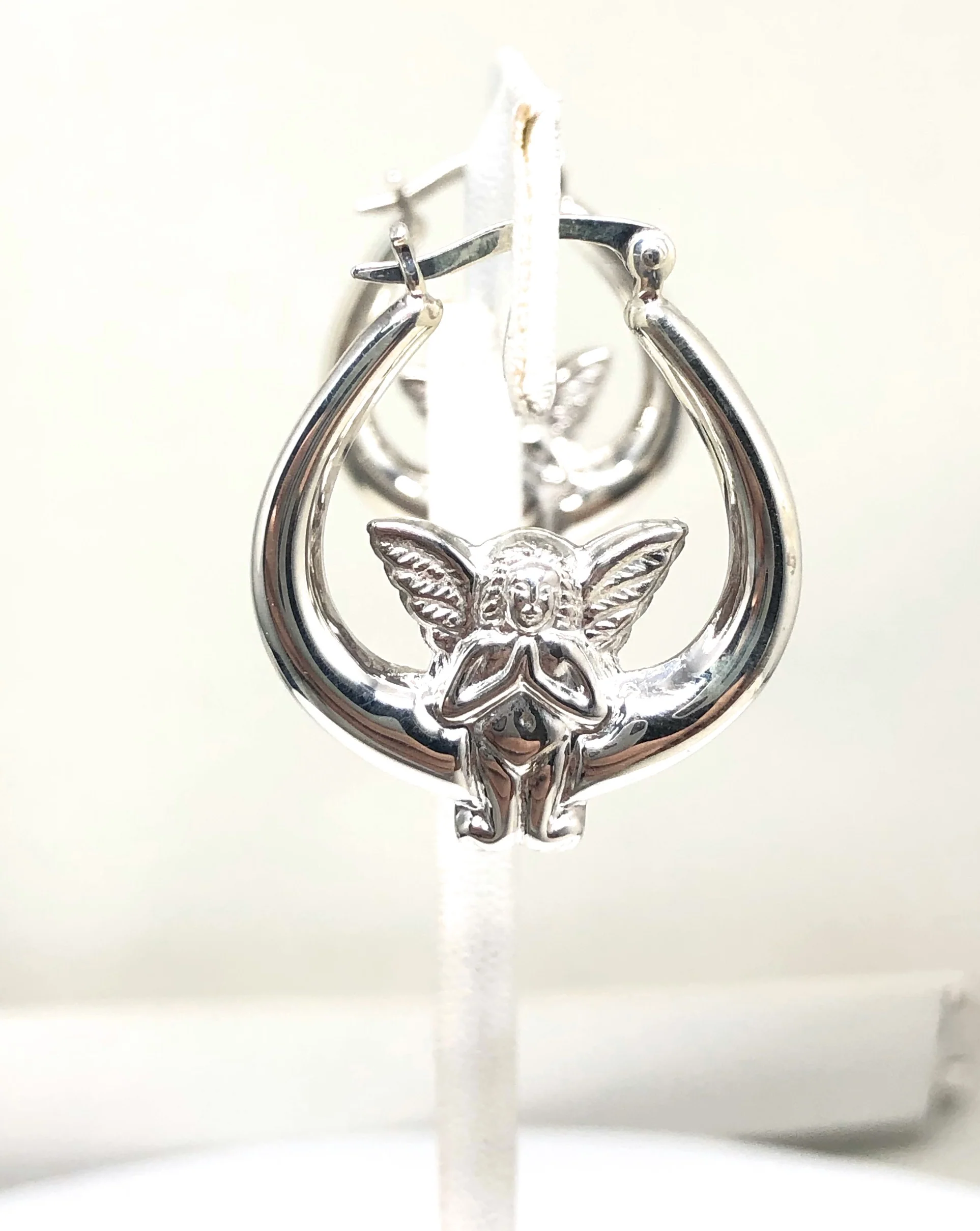 .925 Silver Ángel Hoop Earrings Arracadas - Image 5
