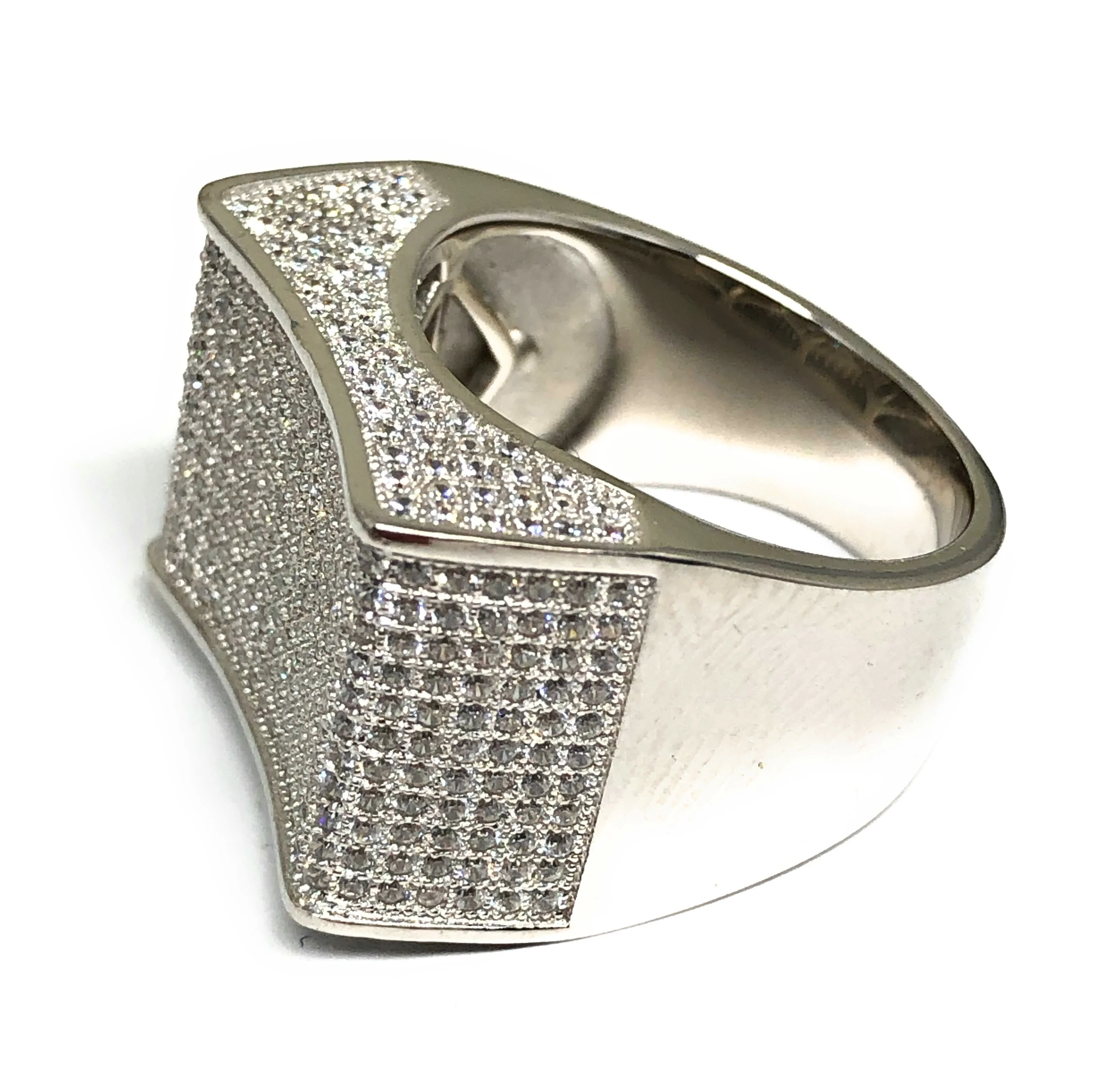 .925 Silver Big Square Icced Out CZ Ring - Image 3