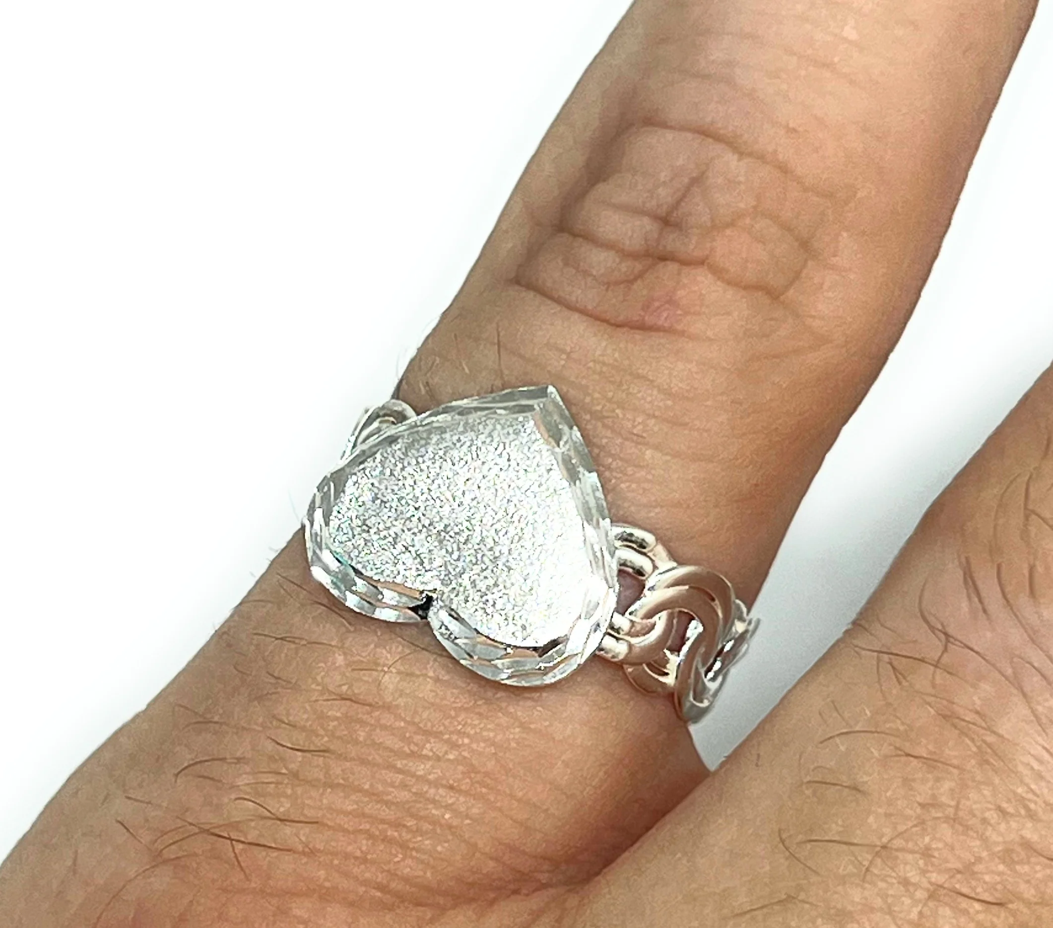 .925 Silver Chino Link Heart Ring - Image 2
