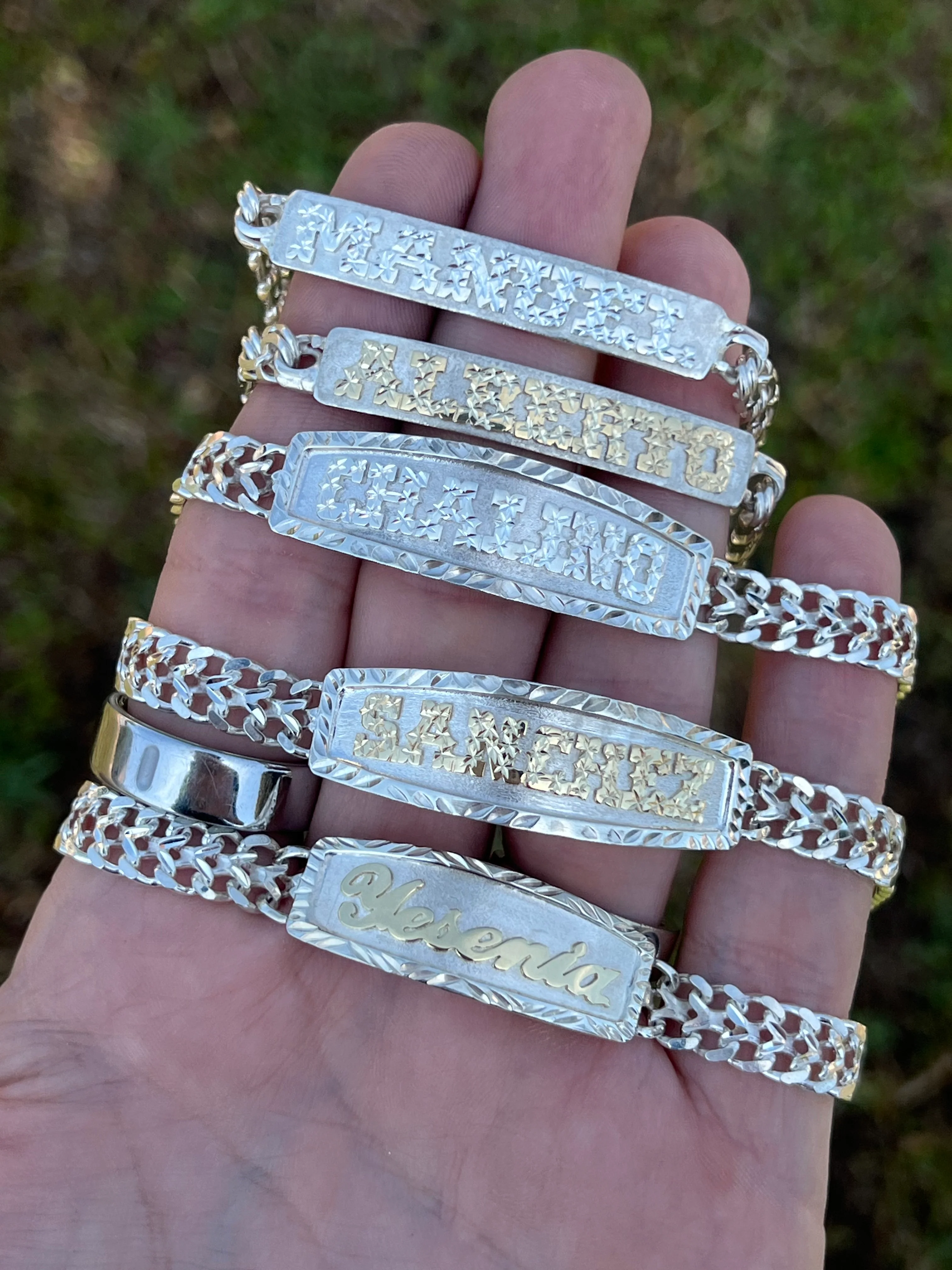 .925 Silver CHINO LINK SUPERIMPOSED (SOBREPUESTO) CUSTOMIZED 3D NAME BRRACELET 7-8 INCH 5mm WIDTH - Image 3