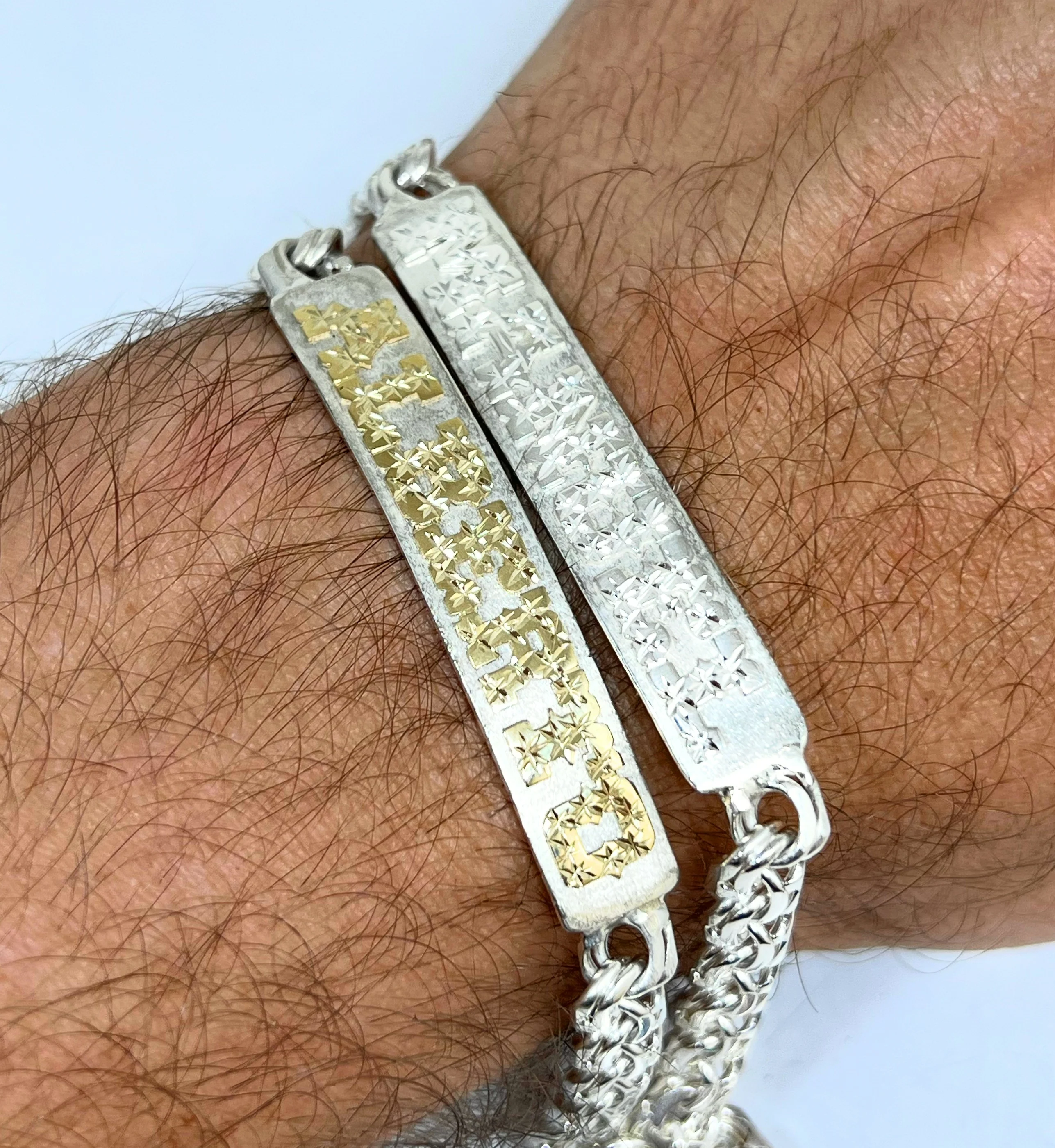 .925 Silver CHINO LINK SUPERIMPOSED (SOBREPUESTO) CUSTOMIZED 3D NAME BRRACELET 7-8 INCH 5mm WIDTH - Image 7