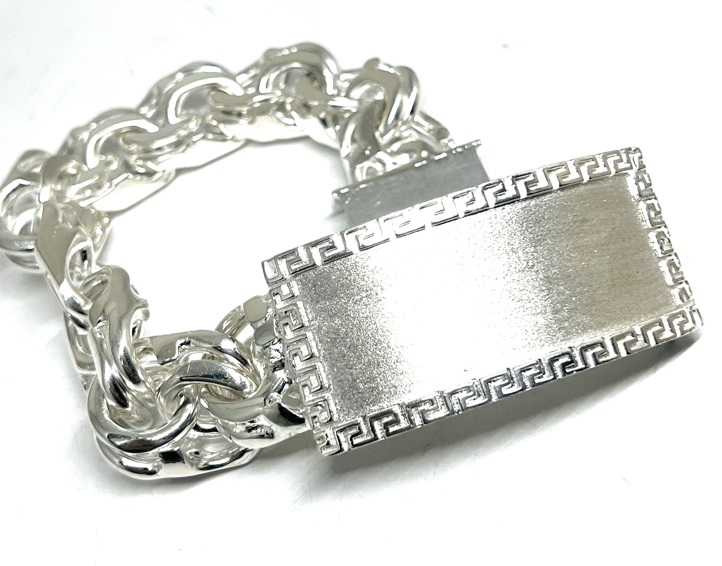 .925 Silver CHINO LINK XXL 9 INCH 20MM GREEK BORDER Braccelet