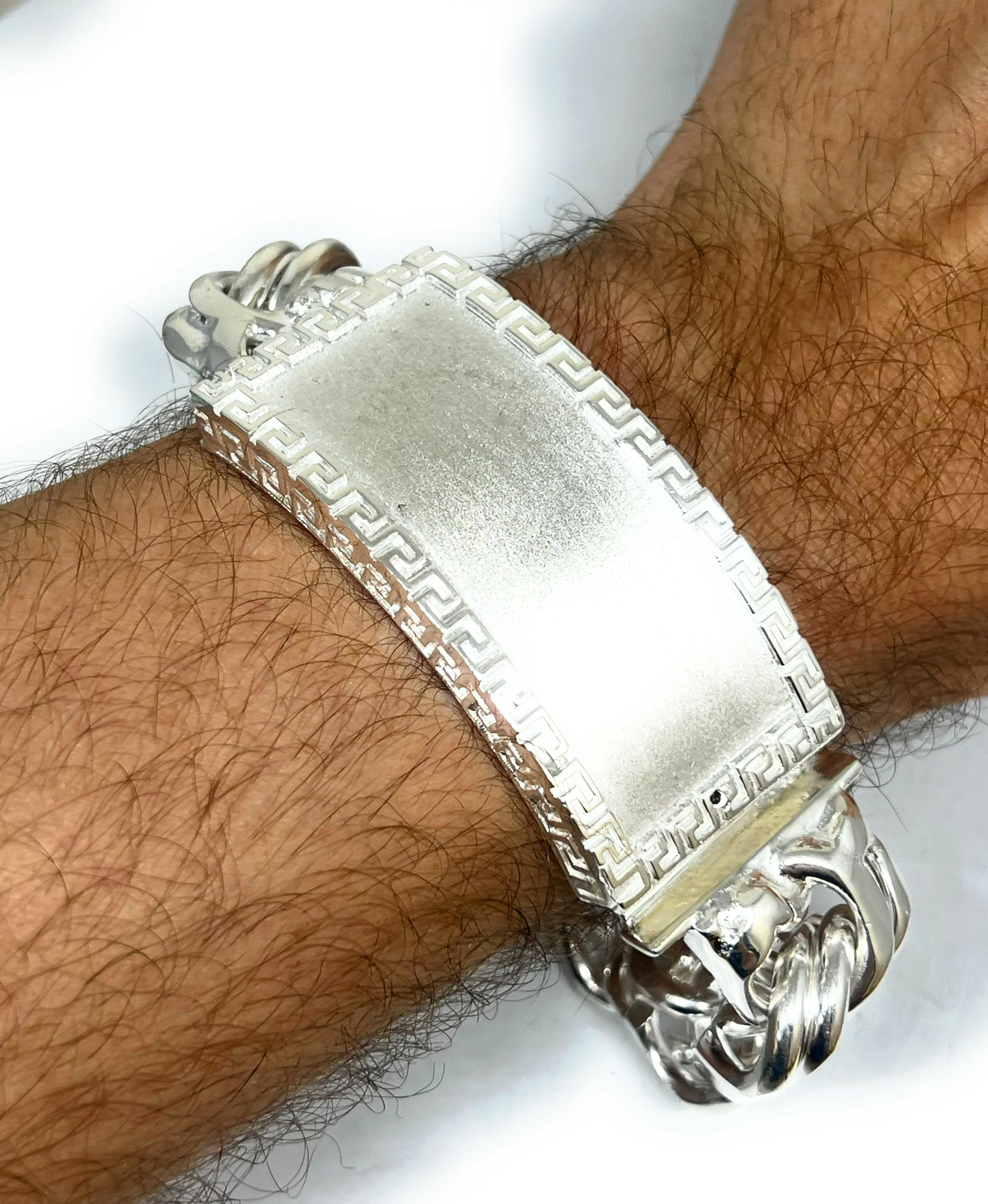 .925 Silver CHINO LINK XXL 9 INCH 20MM GREEK BORDER Braccelet - Image 2