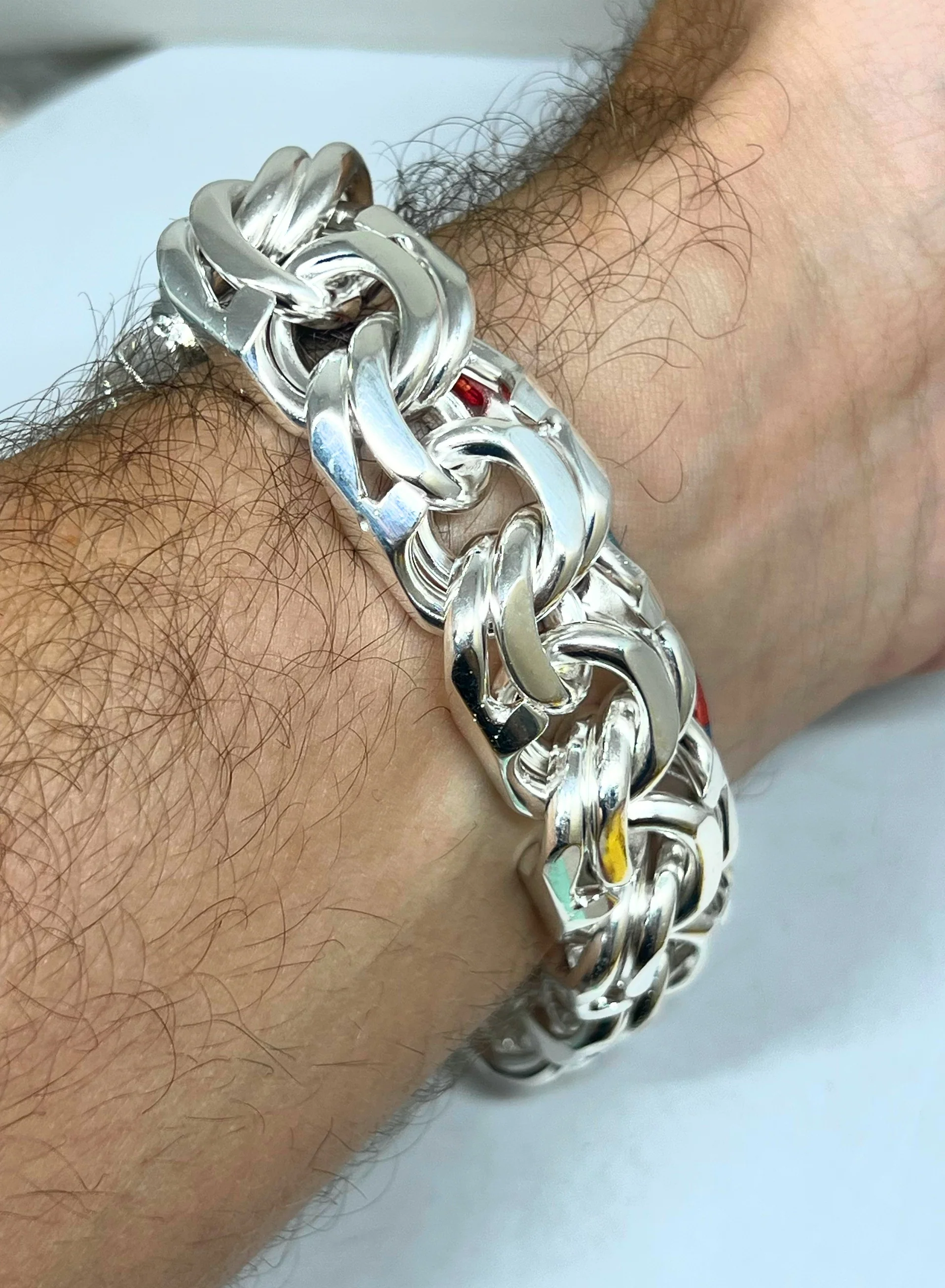 .925 Silver CHINO LINK XXL 9 INCH 20MM GREEK BORDER Braccelet - Image 3