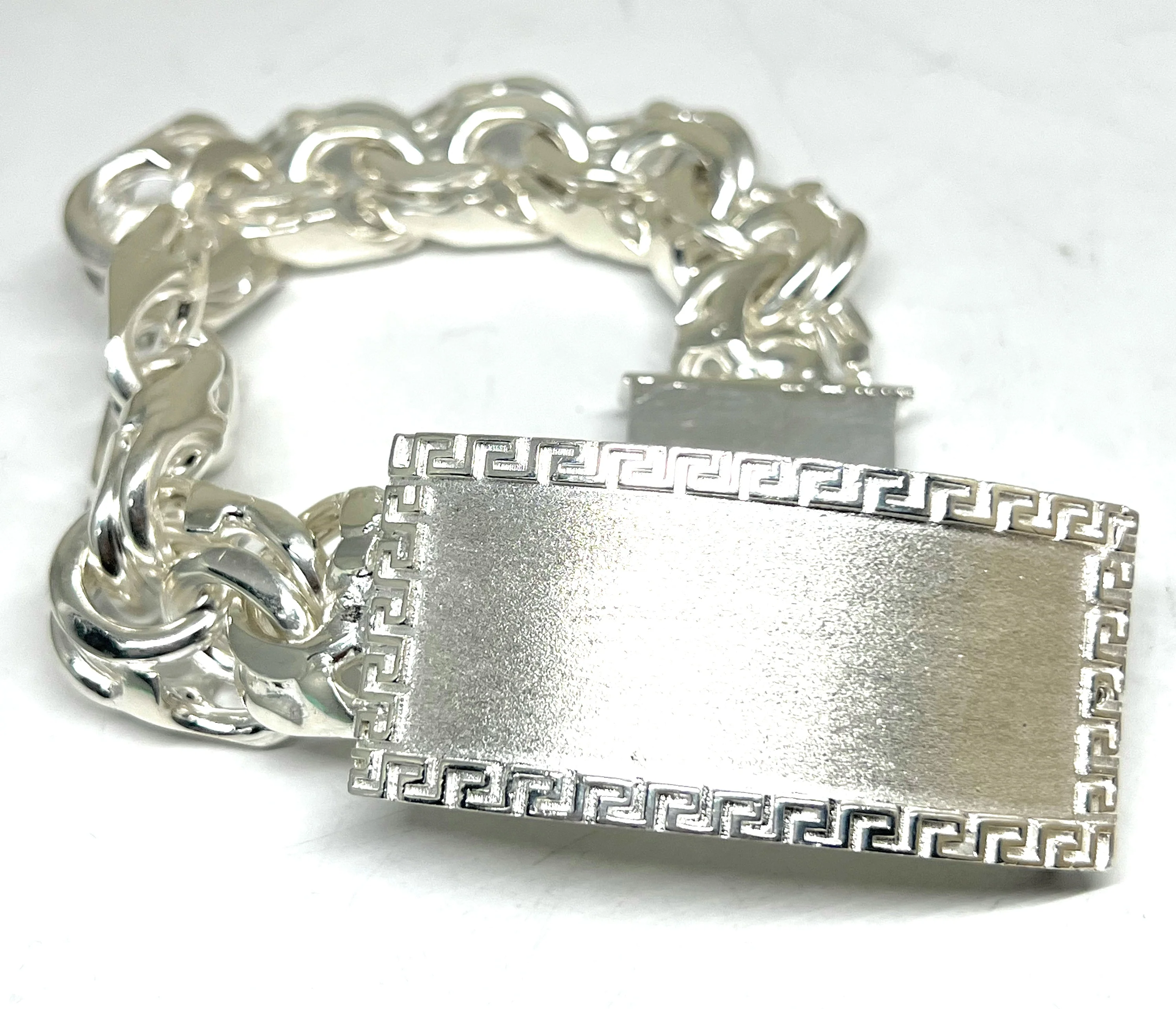.925 Silver CHINO LINK XXL 9 INCH 20MM GREEK BORDER Braccelet - Image 4