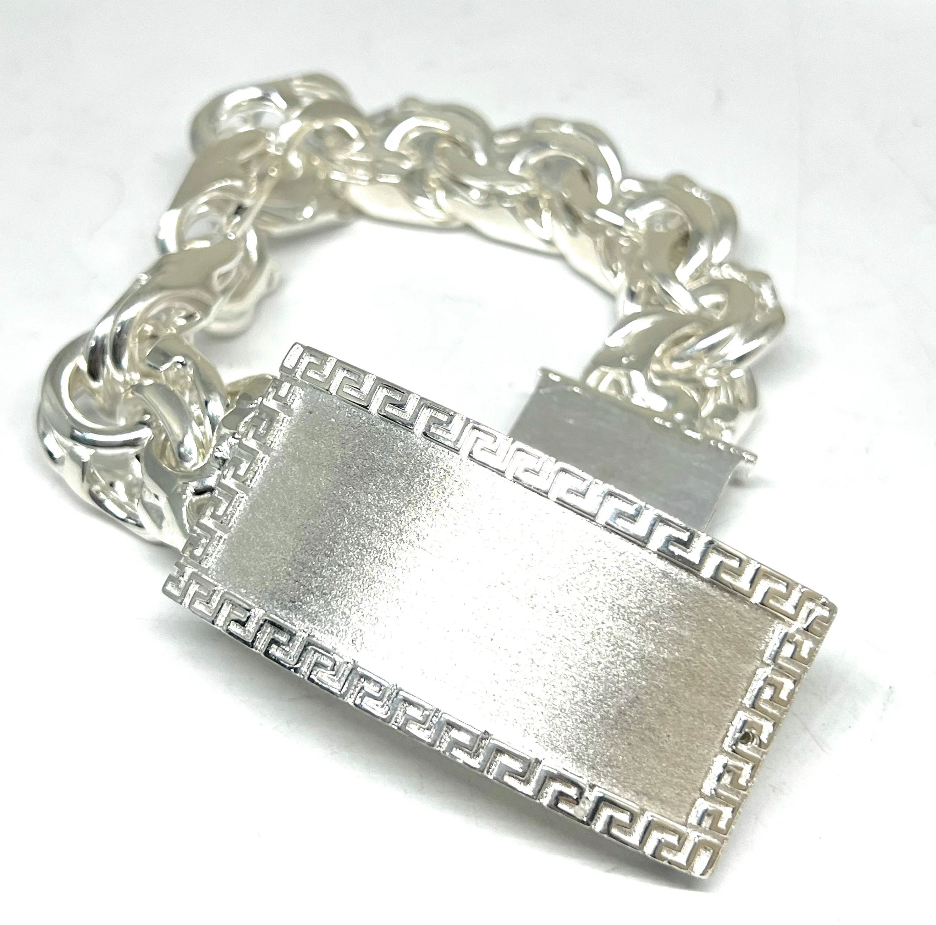 .925 Silver CHINO LINK XXL 9 INCH 20MM GREEK BORDER Braccelet - Image 5