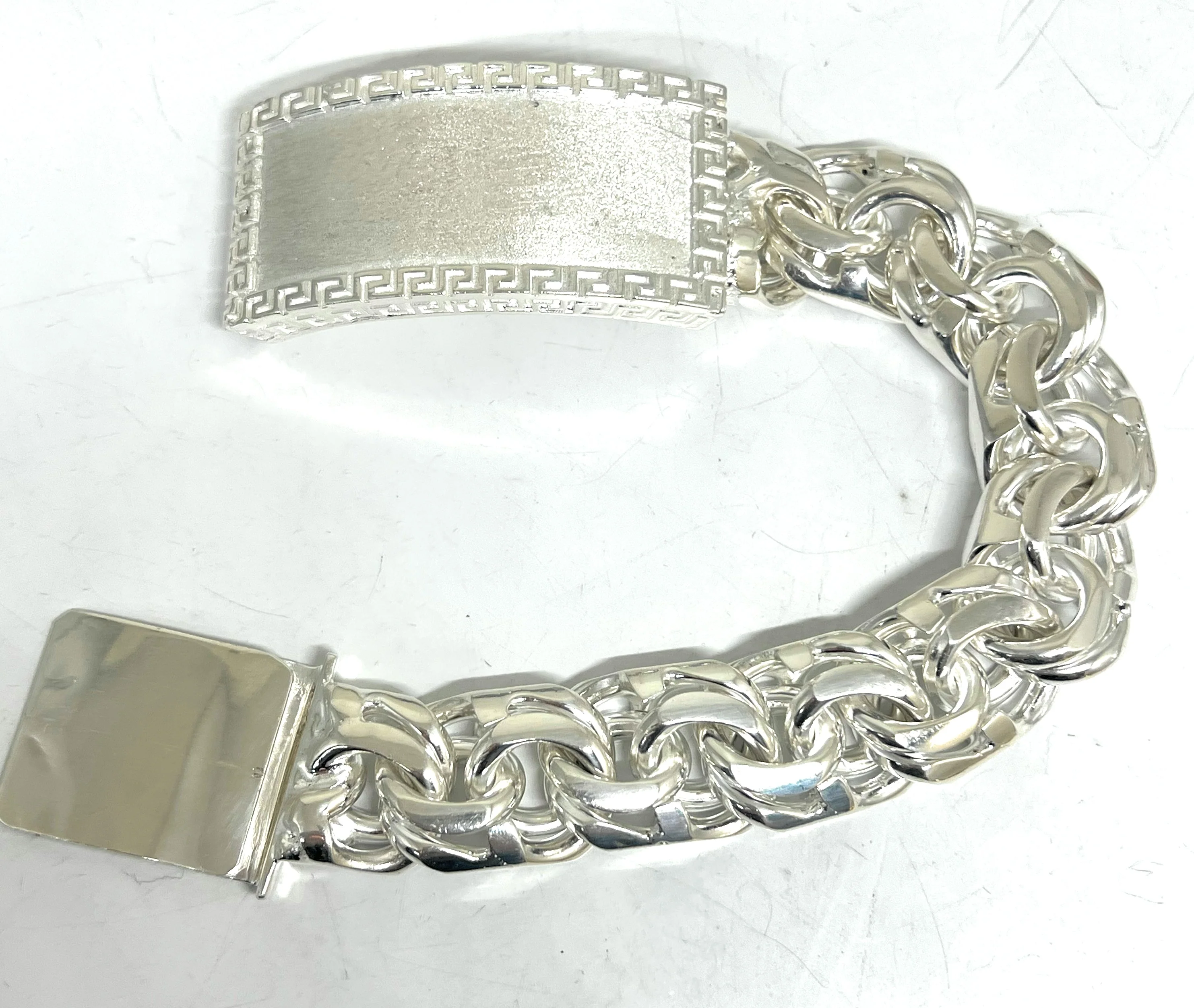 .925 Silver CHINO LINK XXL 9 INCH 20MM GREEK BORDER Braccelet - Image 6