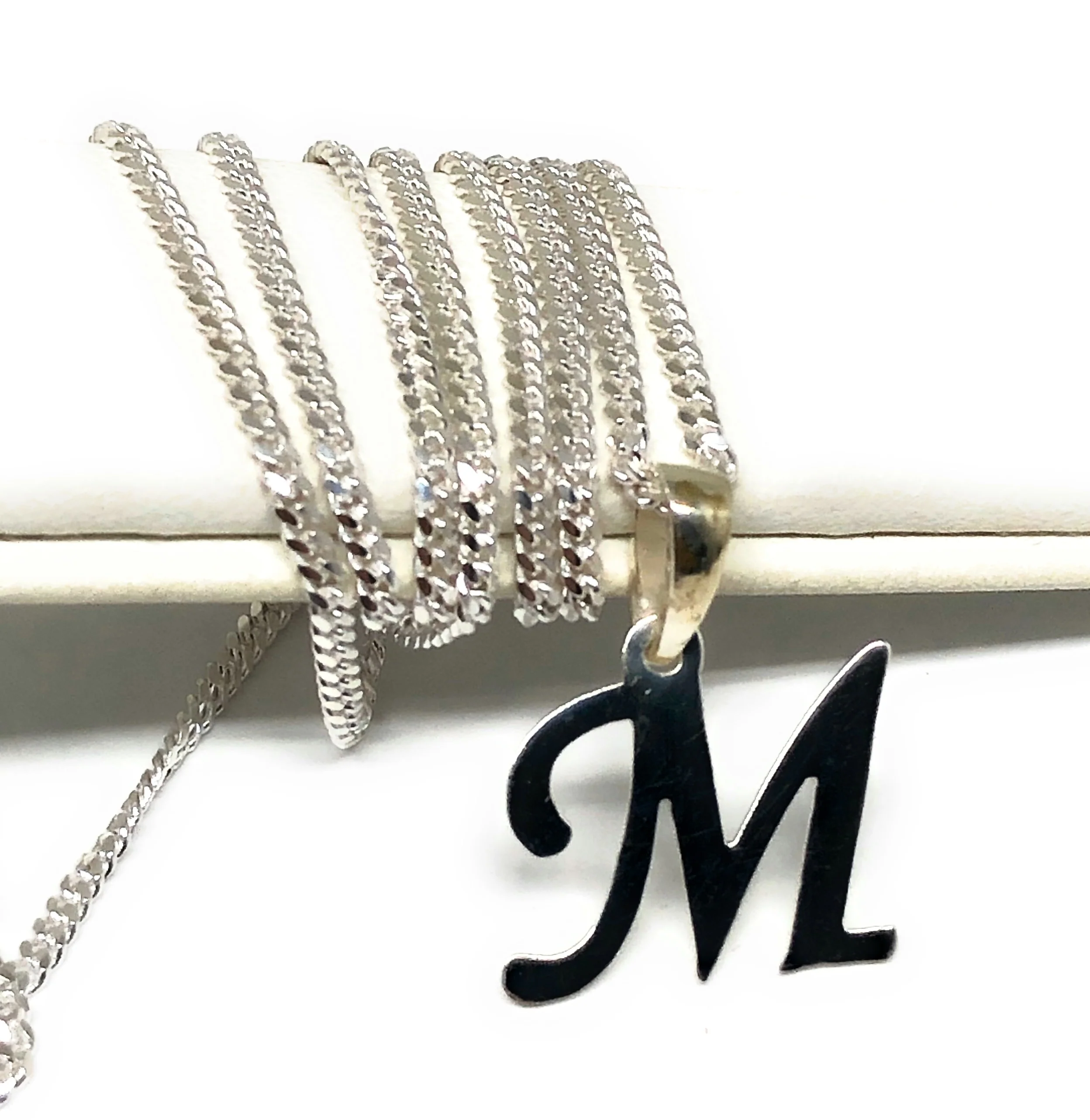 .925 Silver Custom Cursive Initial Pendant Necklace with Chain Options