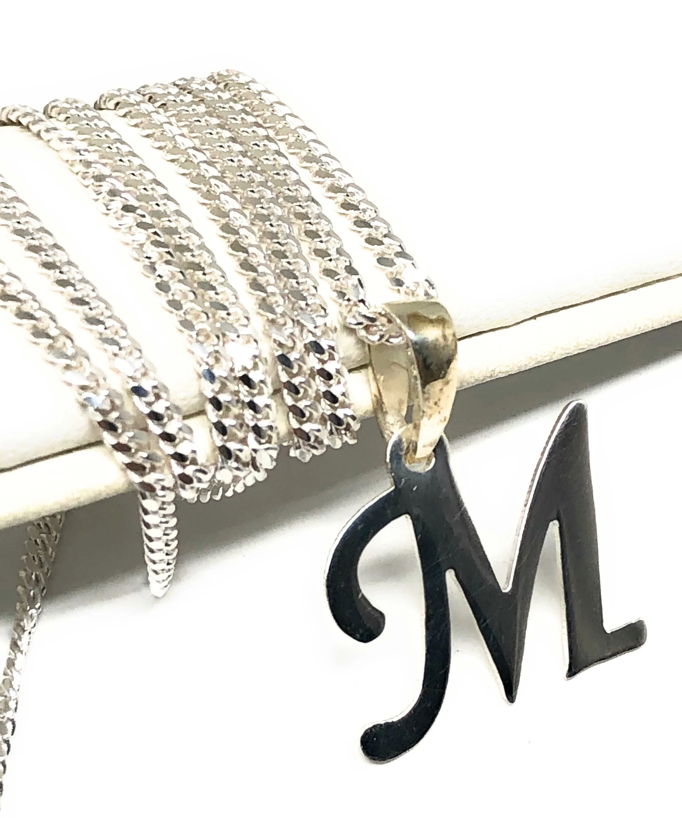 .925 Silver Custom Cursive Initial Pendant Necklace with Chain Options - Image 2