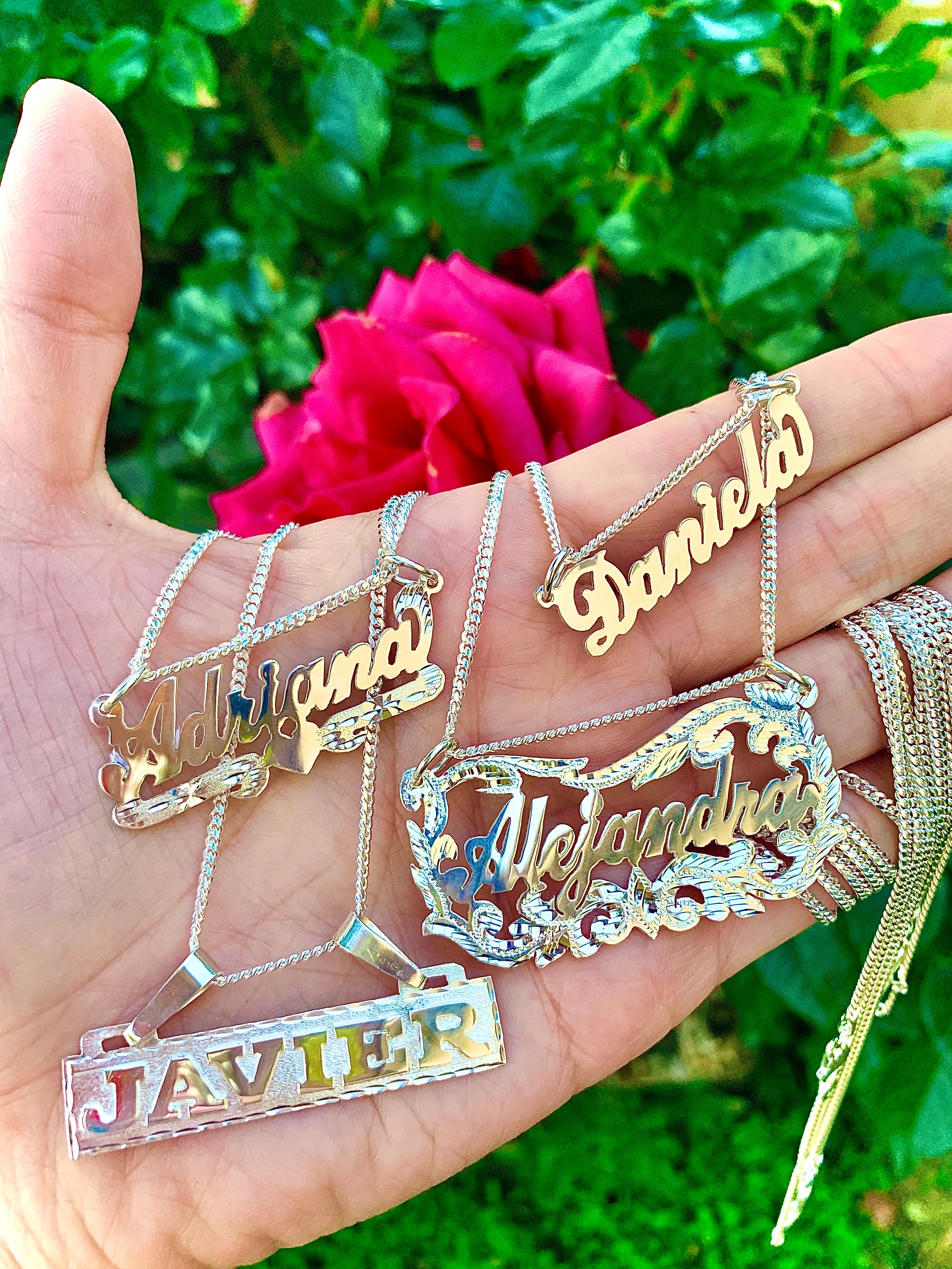 .925 Silver Custom Nameplate Pendant Necklace with Chain Options - Image 2