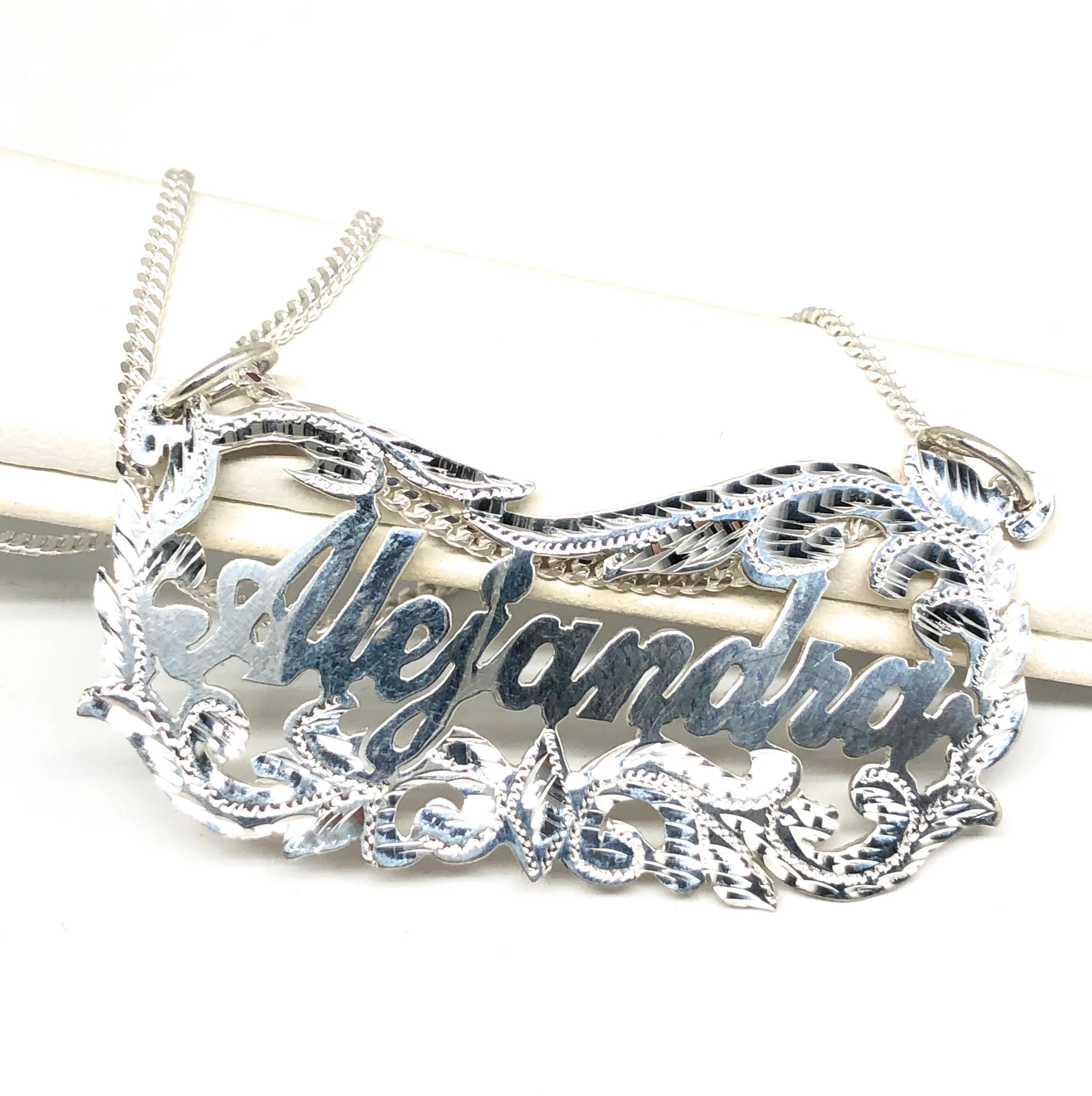 .925 Silver Custom Nameplate Pendant Necklace with Chain Options - Image 9