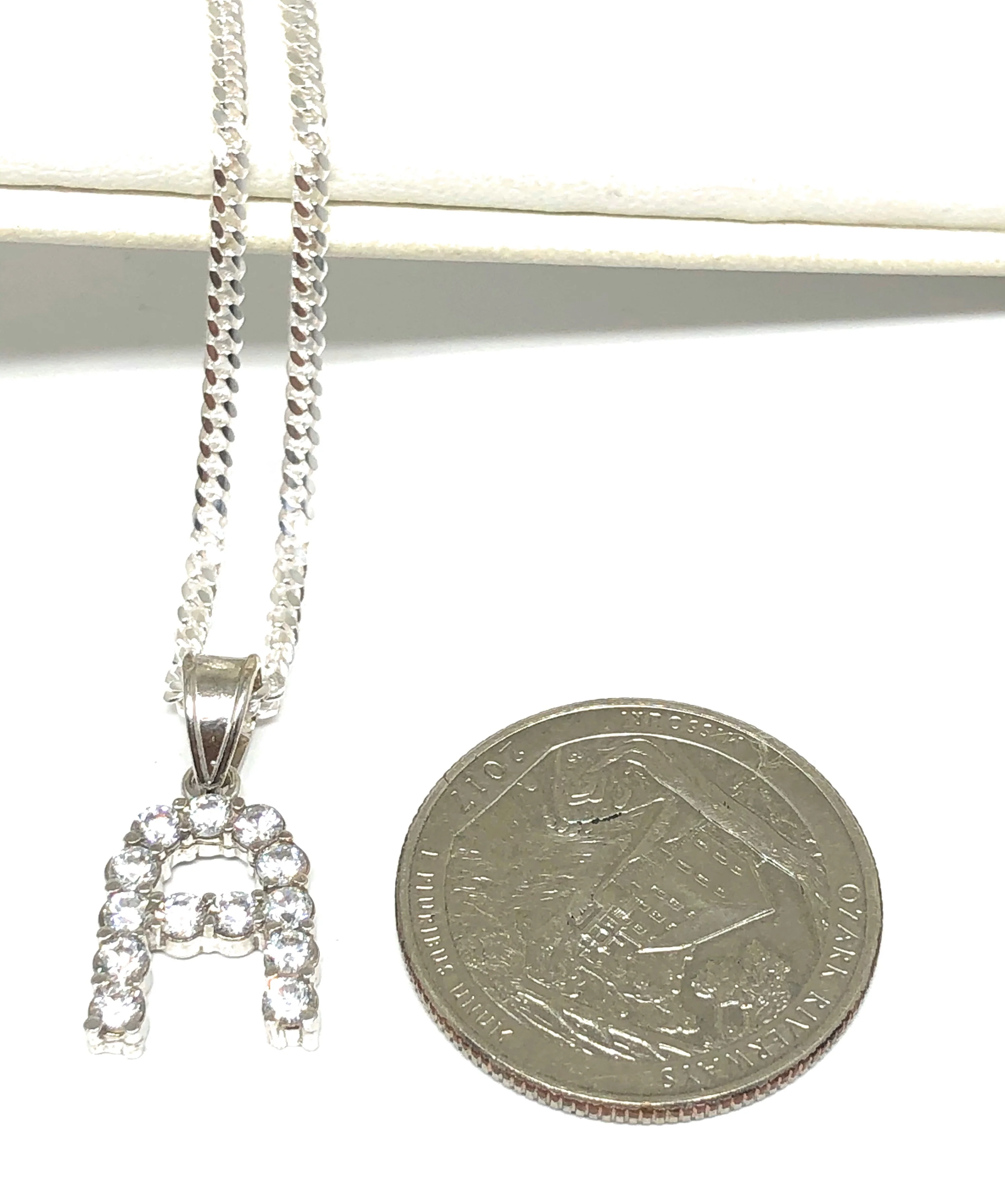 .925 Silver CUSTOMIZED Rhodium Block Initial Letter Cubic Zirconia Pendant - Image 2