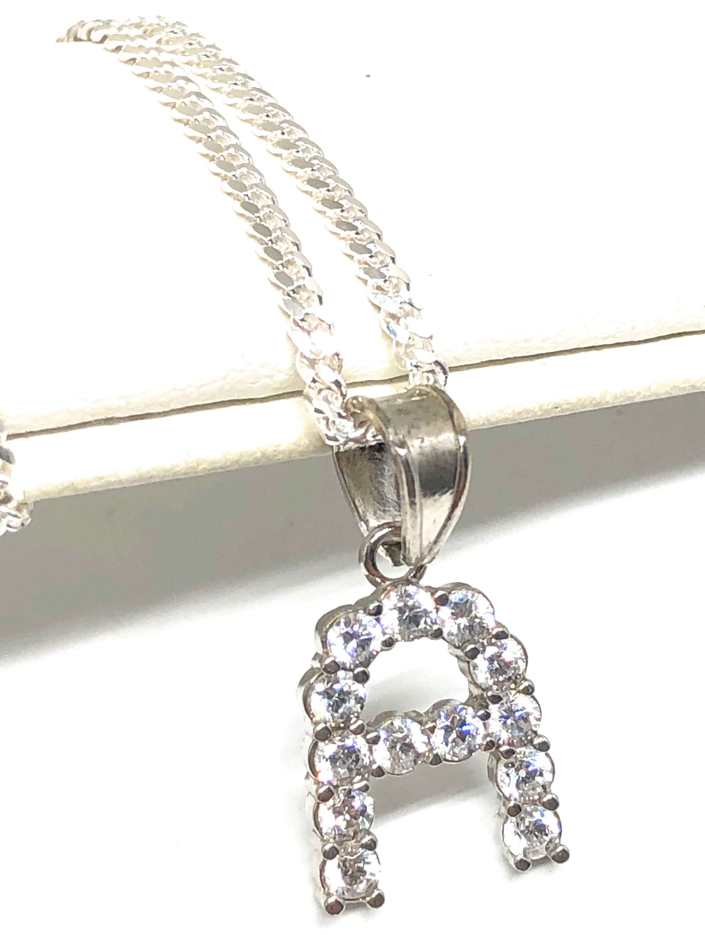 .925 Silver CUSTOMIZED Rhodium Block Initial Letter Cubic Zirconia Pendant - Image 3