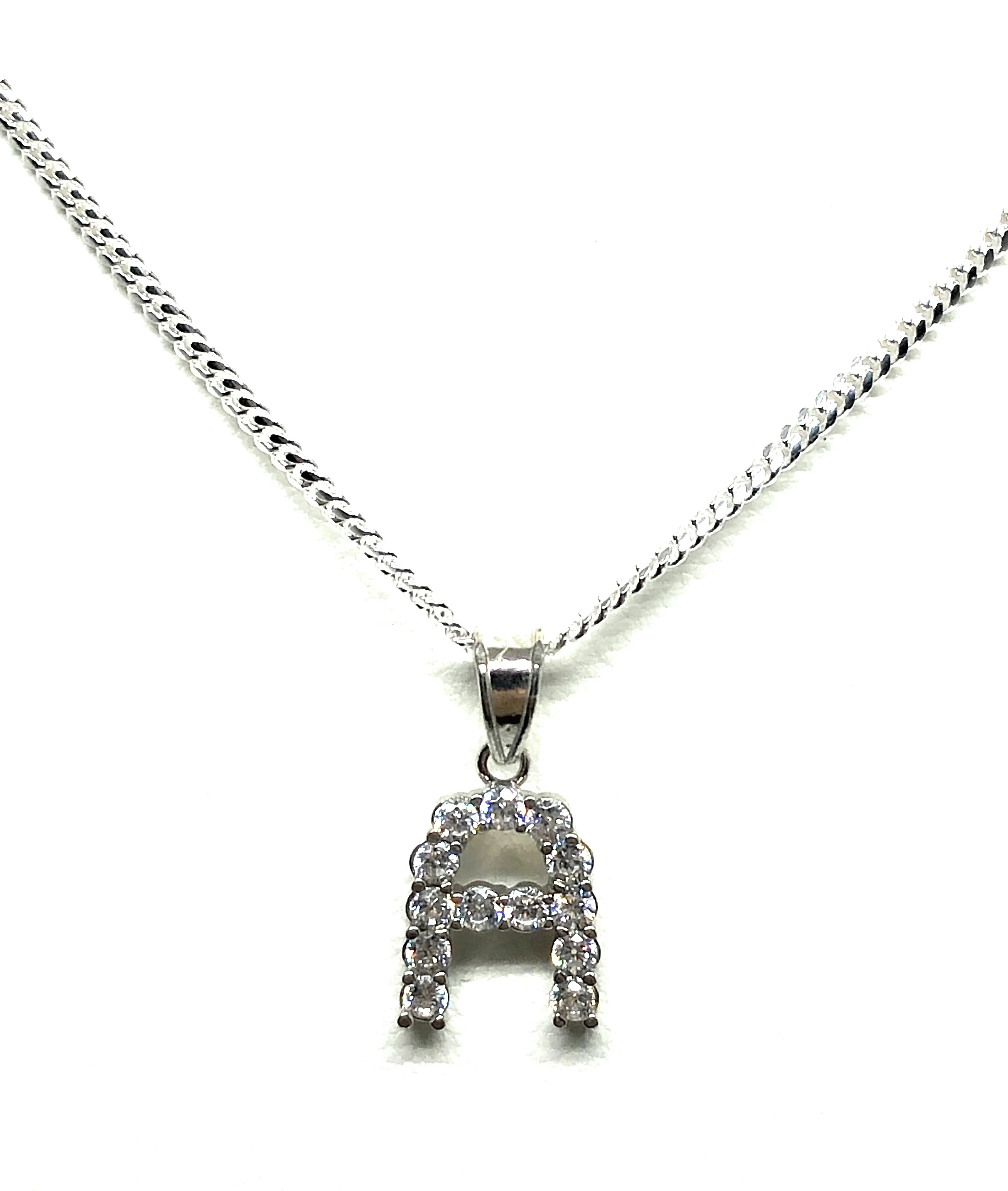 .925 Silver CUSTOMIZED Rhodium Block Initial Letter Cubic Zirconia Pendant - Image 4