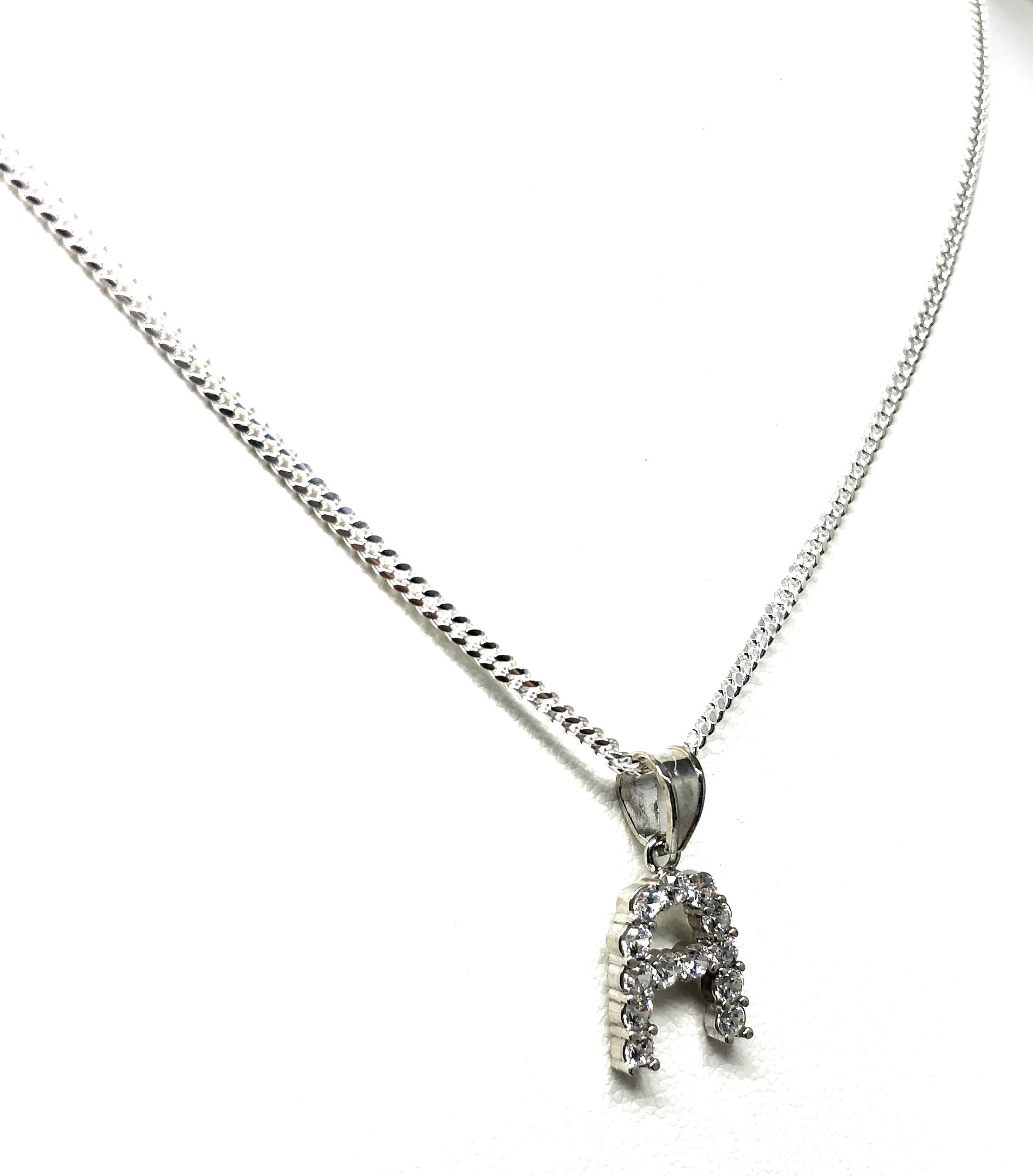 .925 Silver CUSTOMIZED Rhodium Block Initial Letter Cubic Zirconia Pendant - Image 7