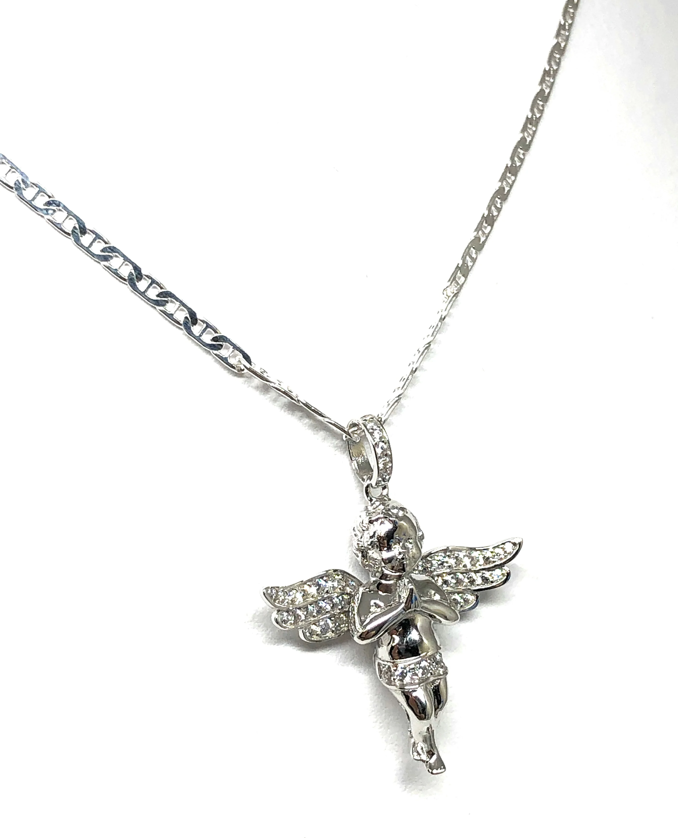 .925 Silver CZ Angel Pendant Necklace with Valentina Chain - Image 4