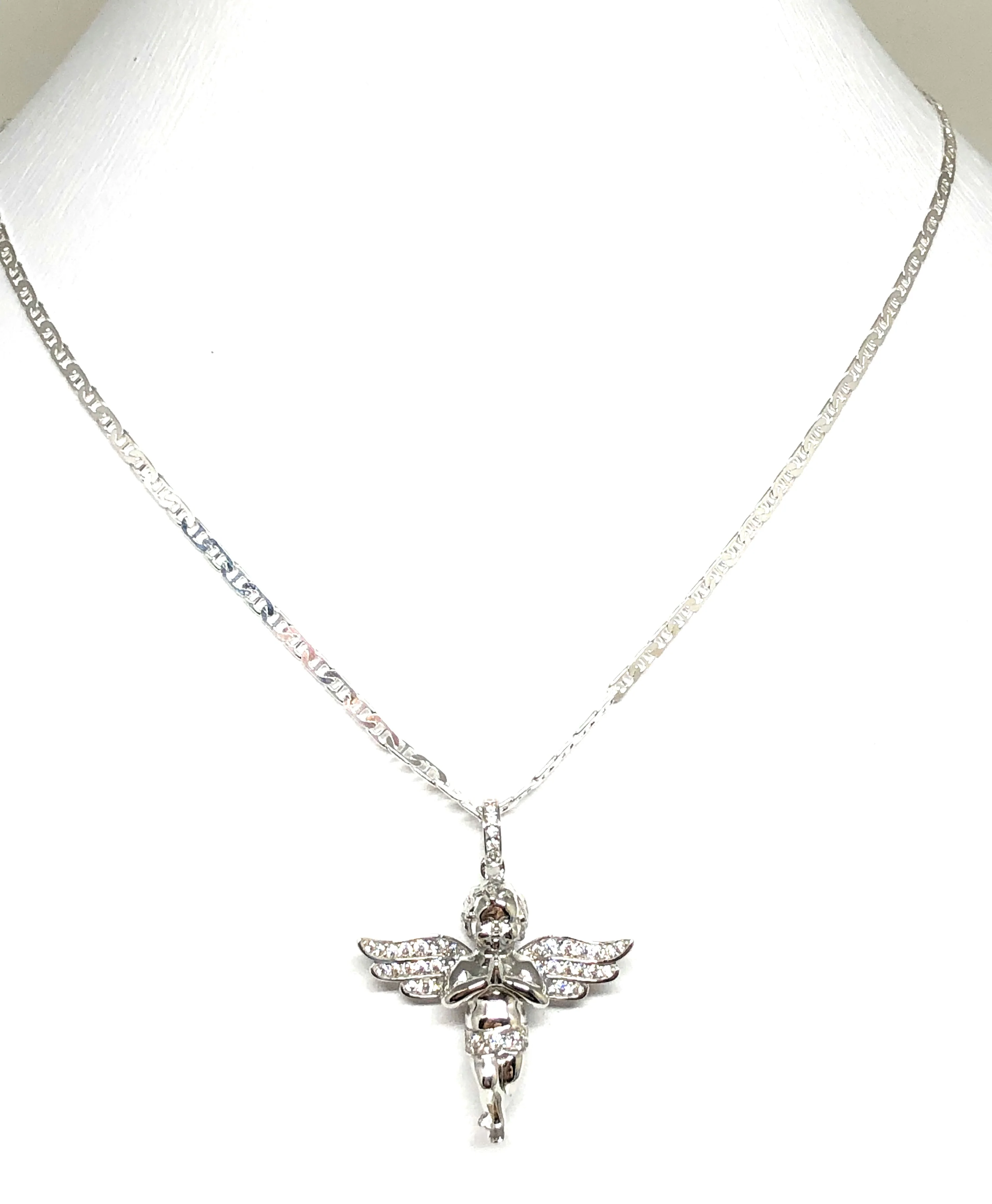 .925 Silver CZ Angel Pendant Necklace with Valentina Chain - Image 5