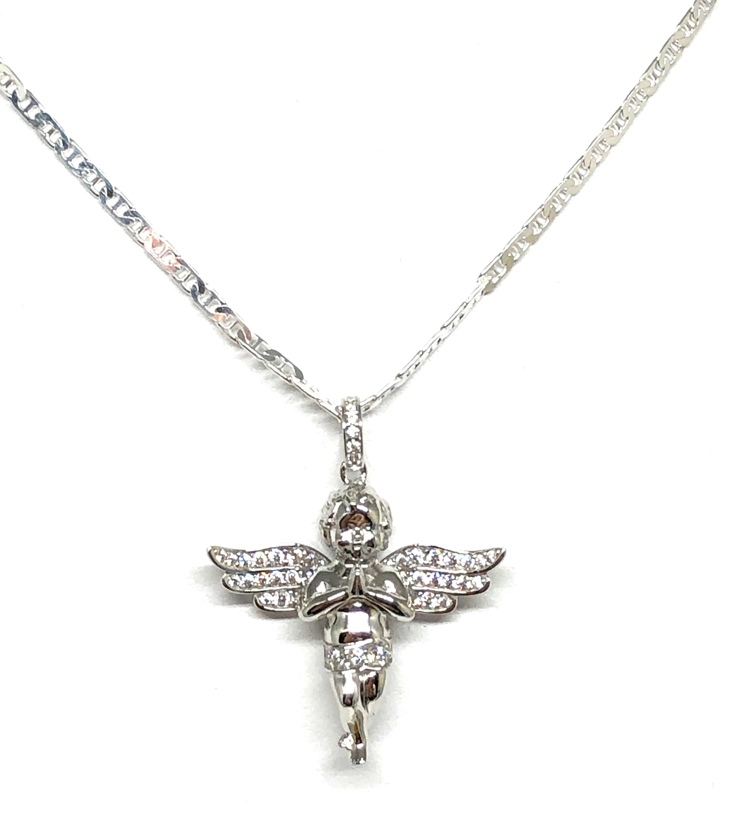 .925 Silver CZ Angel Pendant Necklace with Valentina Chain - Image 6