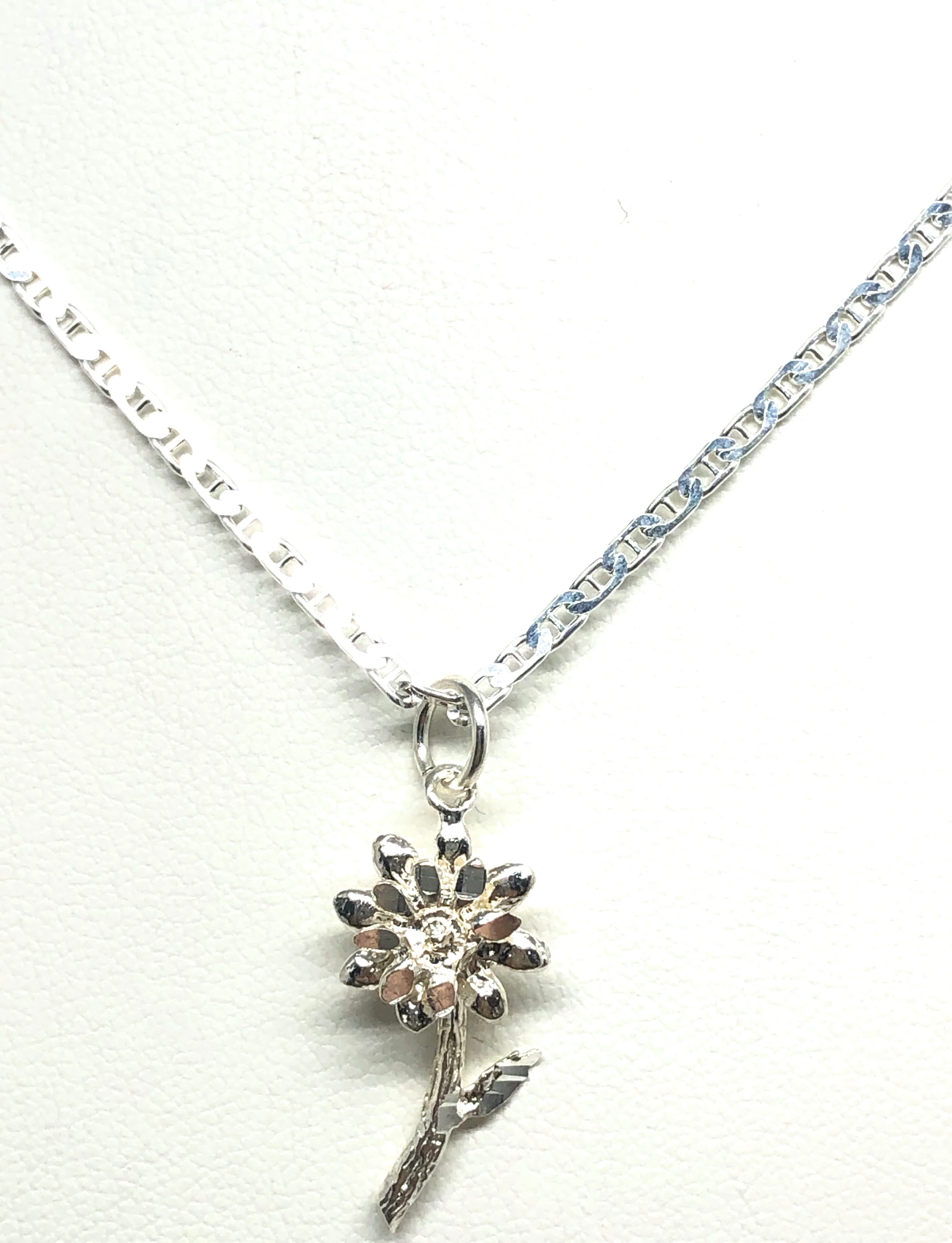 .925 Silver Flower Pendant Necklace with Chain Options - Image 3